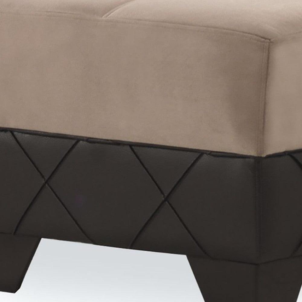 48" Taupe and Espresso Faux Leather And Microfiber Tufted Storage Ottoman-Ottomans-DECOROLALA