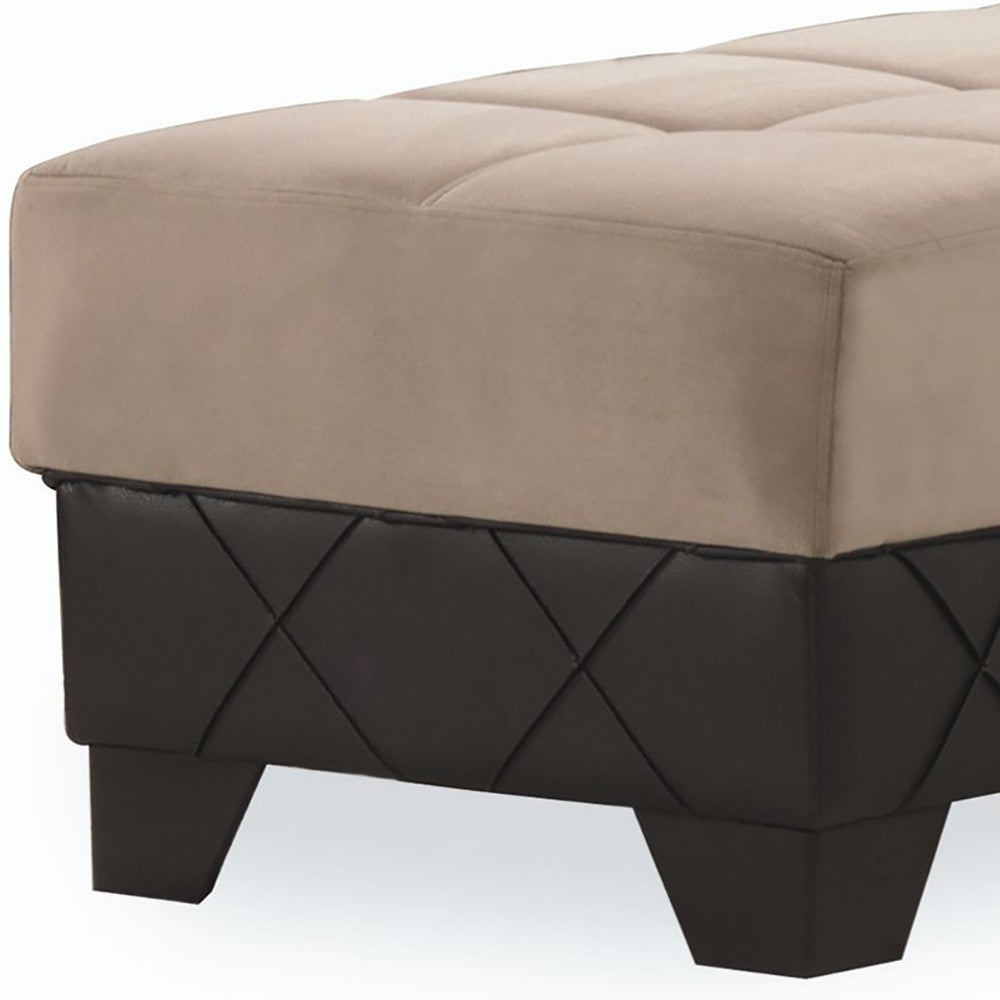 48" Taupe and Espresso Faux Leather And Microfiber Tufted Storage Ottoman-Ottomans-DECOROLALA