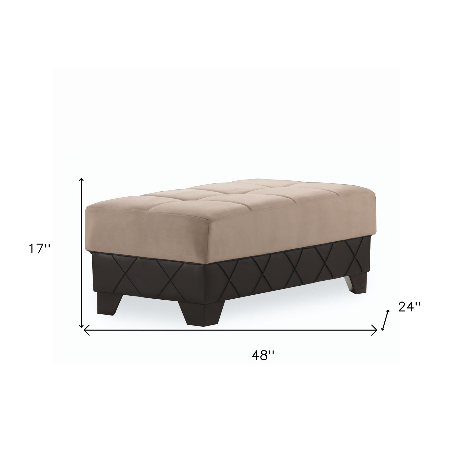 48" Taupe and Espresso Faux Leather And Microfiber Tufted Storage Ottoman-Ottomans-DECOROLALA