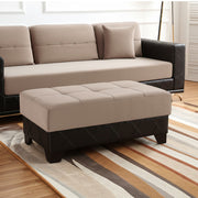 48" Taupe and Espresso Faux Leather And Microfiber Tufted Storage Ottoman-Ottomans-DECOROLALA