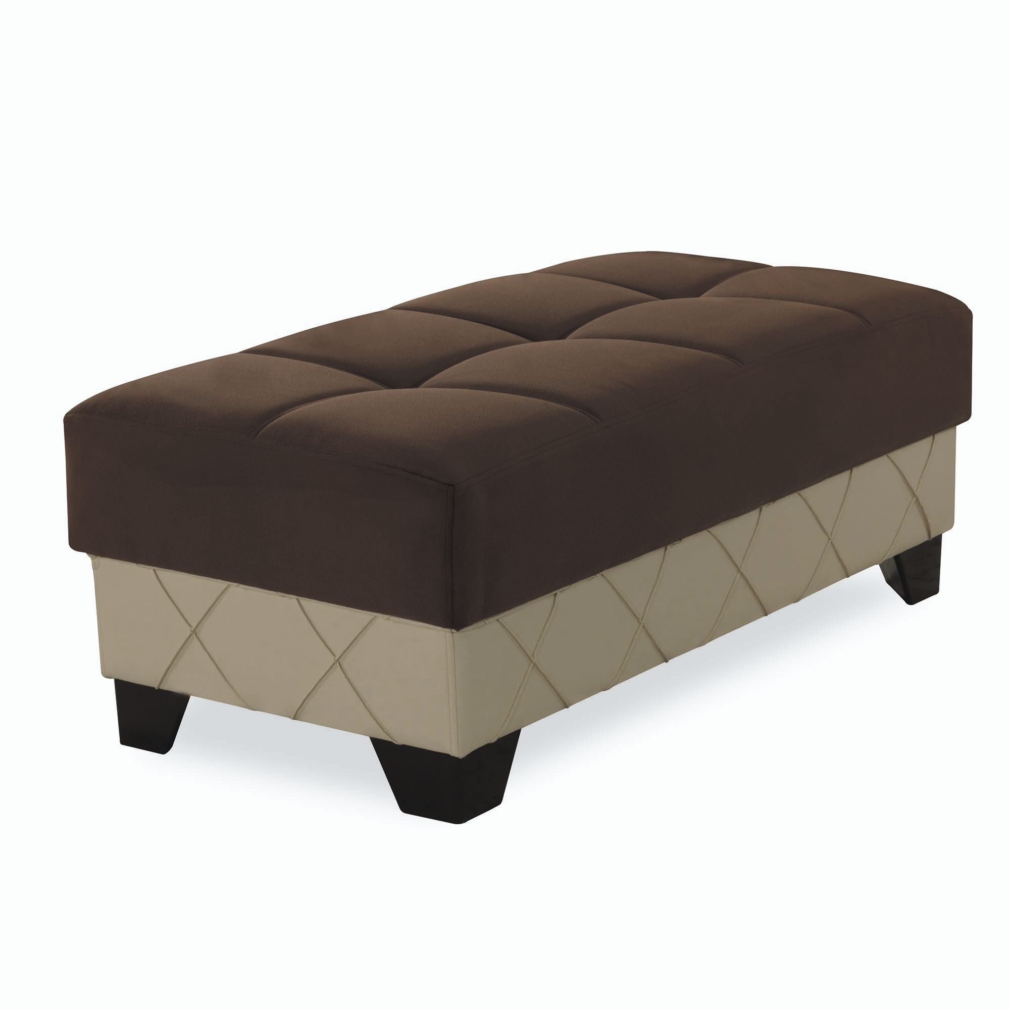 48" Brown and Cream Faux Leather And Microfiber Tufted Storage Ottoman-Ottomans-DECOROLALA