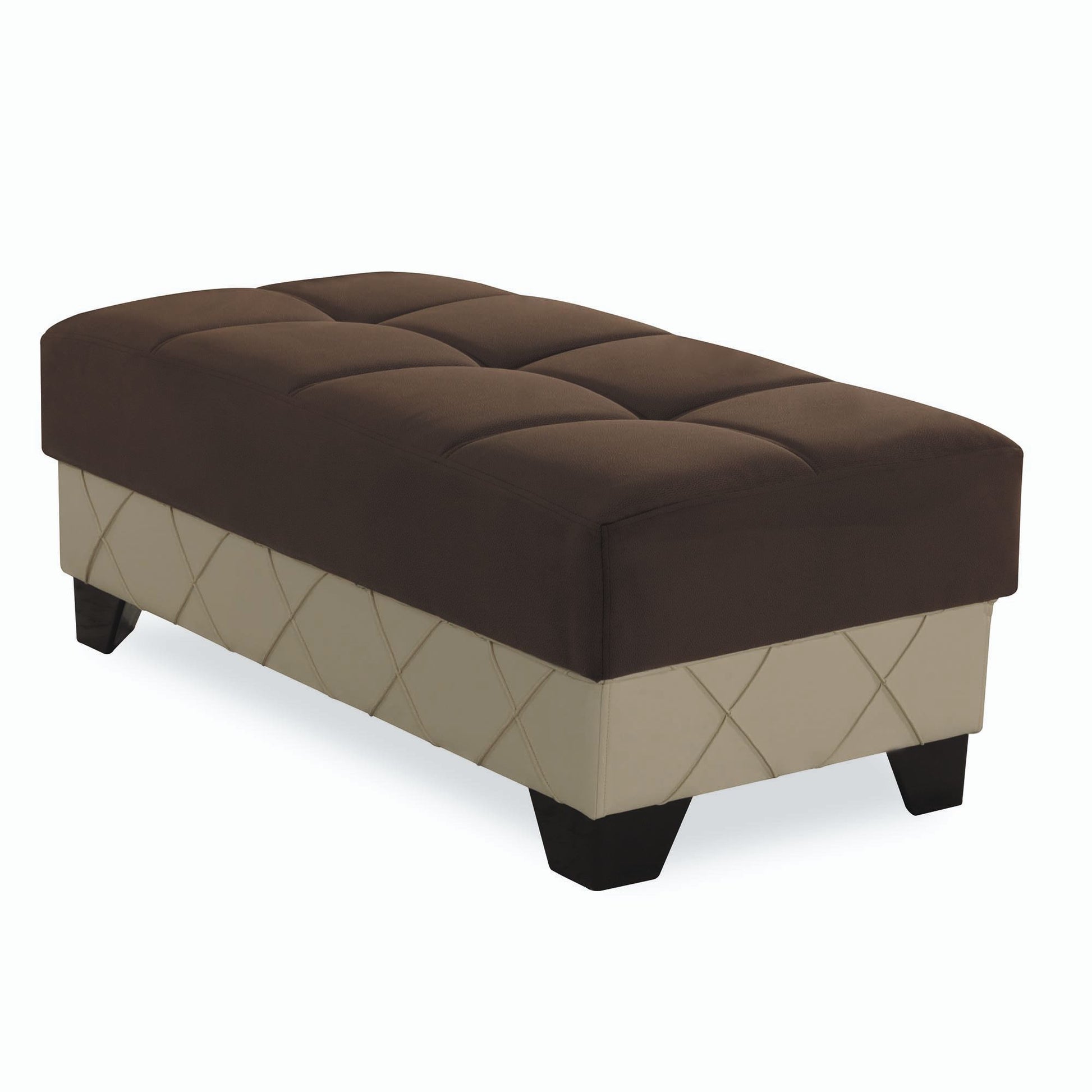 48" Brown and Cream Faux Leather And Microfiber Tufted Storage Ottoman-Ottomans-DECOROLALA