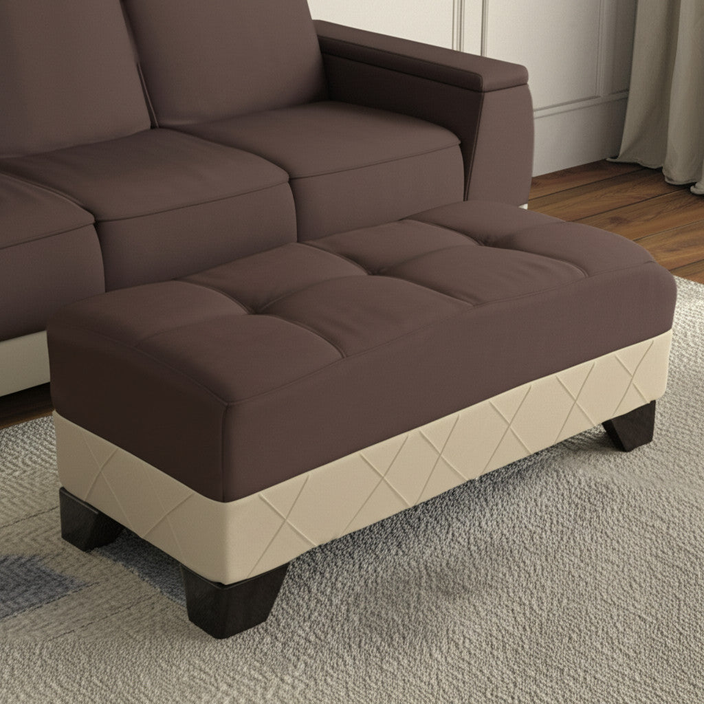 48" Brown and Cream Faux Leather And Microfiber Tufted Storage Ottoman-Ottomans-DECOROLALA