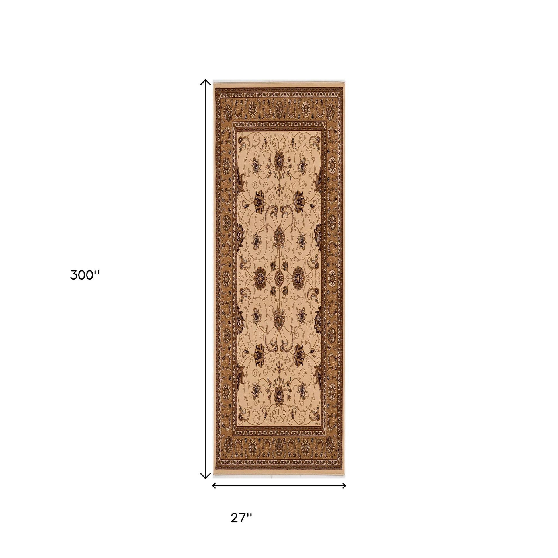 25' Runner Tan And Brown Oriental Runner Rug-7