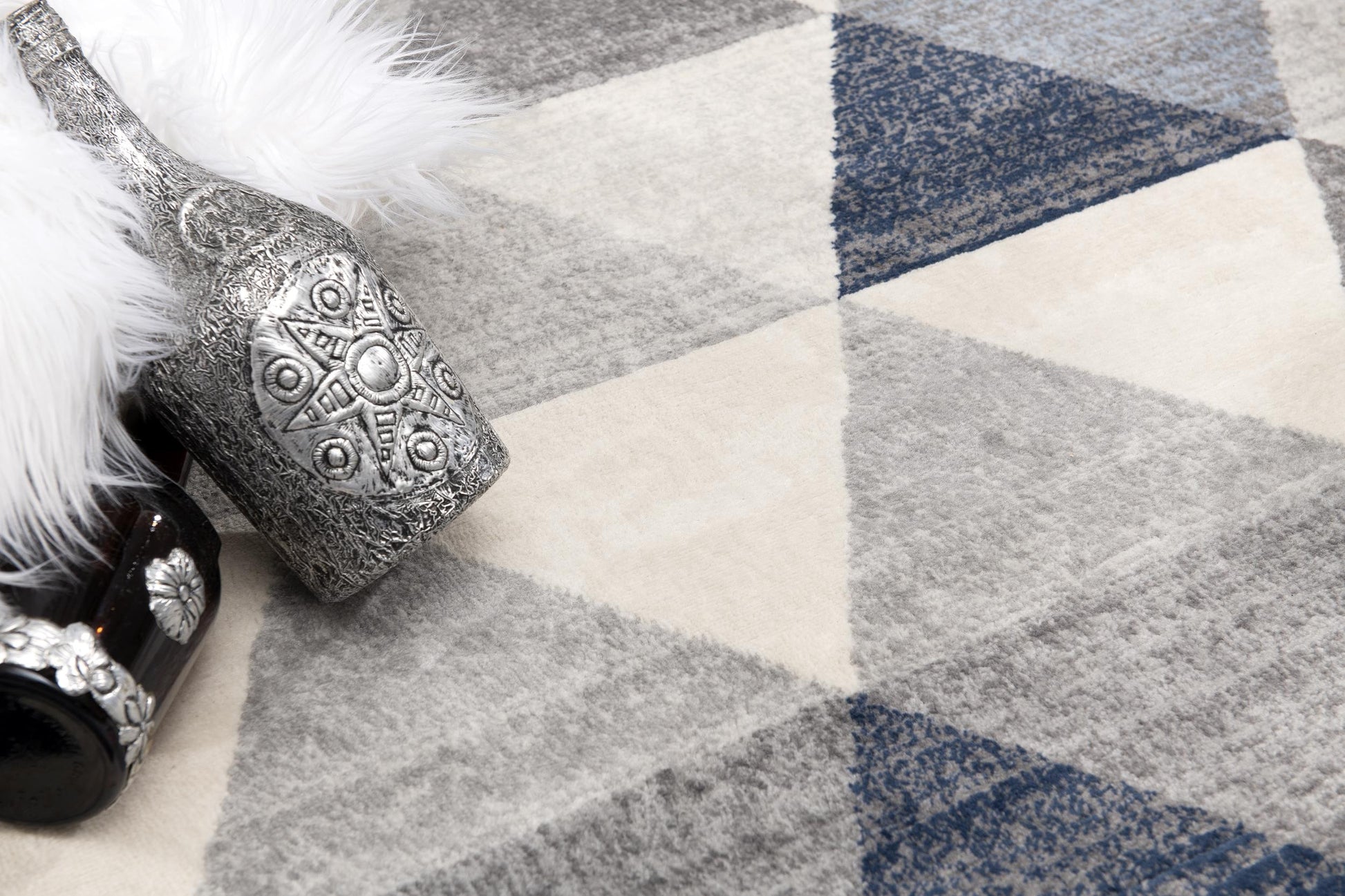 25' Runner Blue Beige And Gray Geometric Runner Rug-5