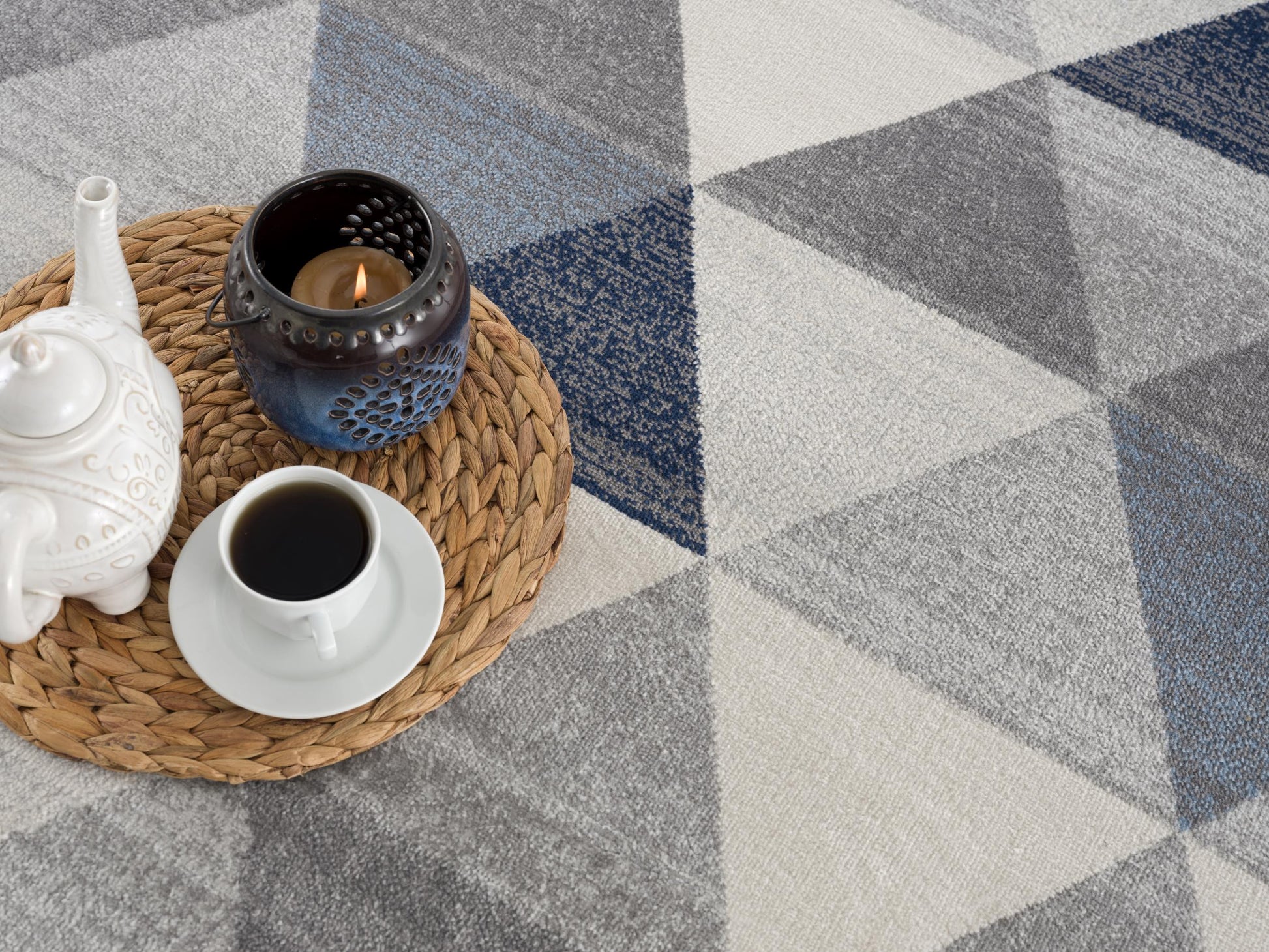 25' Runner Blue Beige And Gray Geometric Runner Rug-7