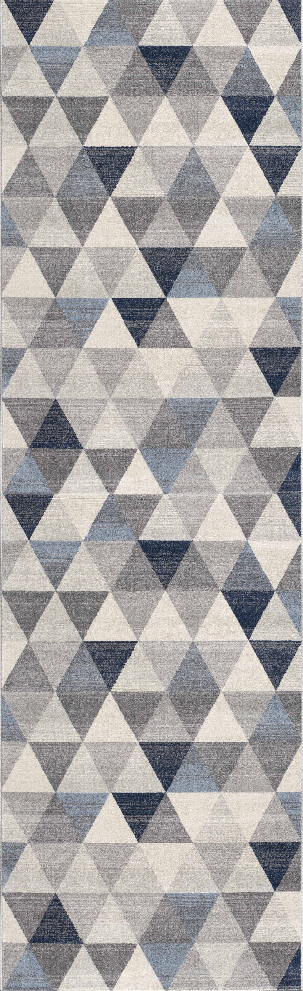 25' Runner Blue Beige And Gray Geometric Runner Rug-1