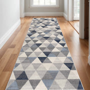 25' Runner Blue Beige And Gray Geometric Runner Rug-0