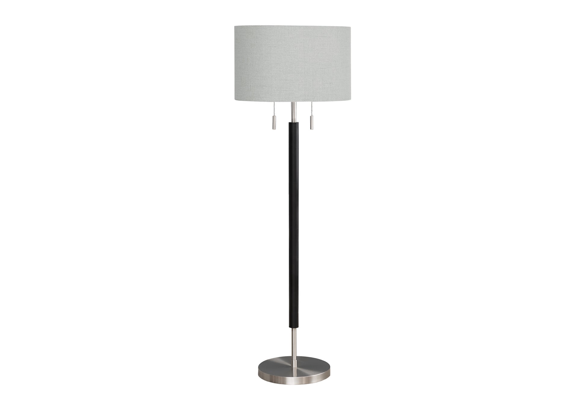 60"H Floor Lamp Nickel Metal Grey Fabric Shade-Lighting-DECOROLALA