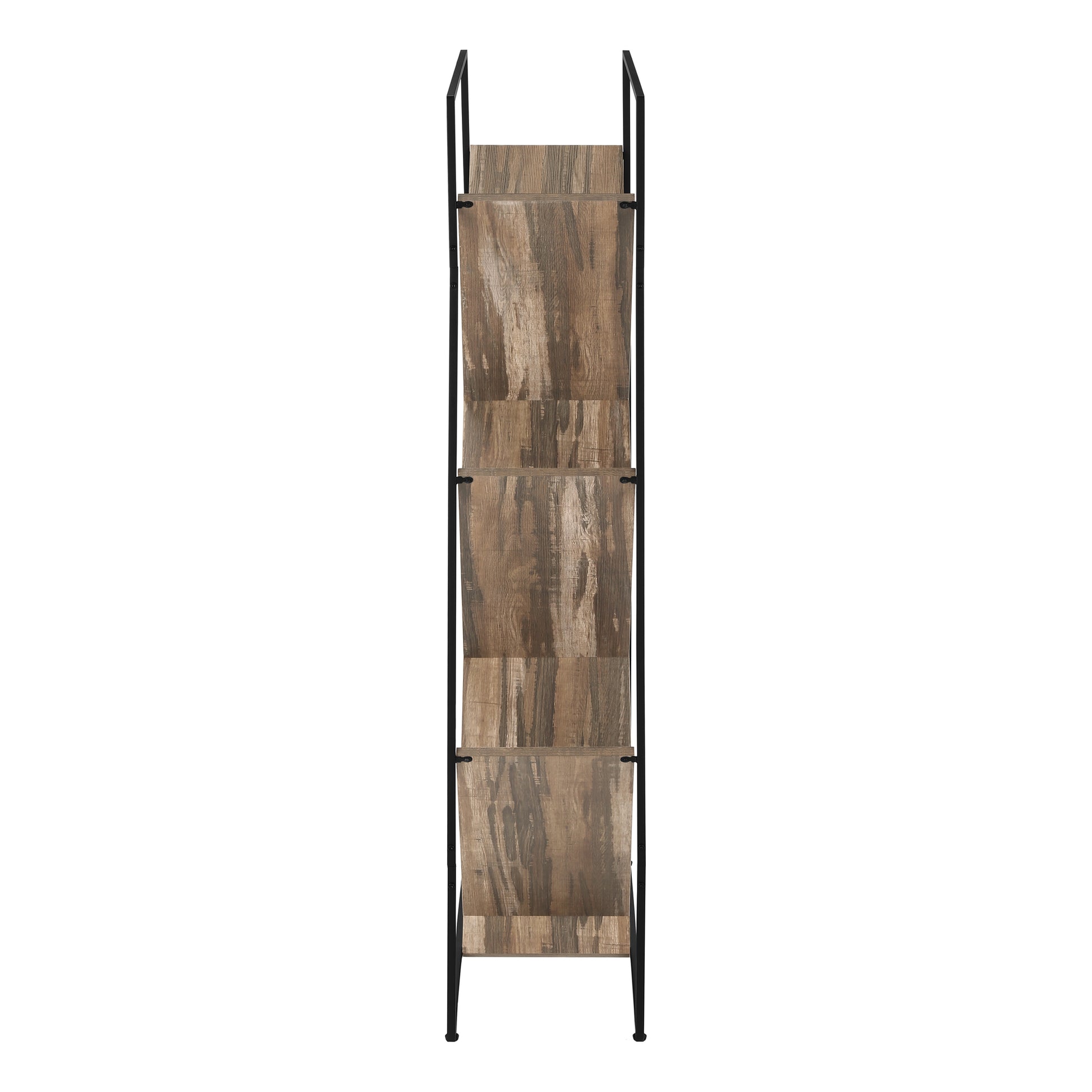 60"H Grey Wood 5-Tier V-Shaped Bookcase with Black Metal Frame-Bookshelf-DECOROLALA