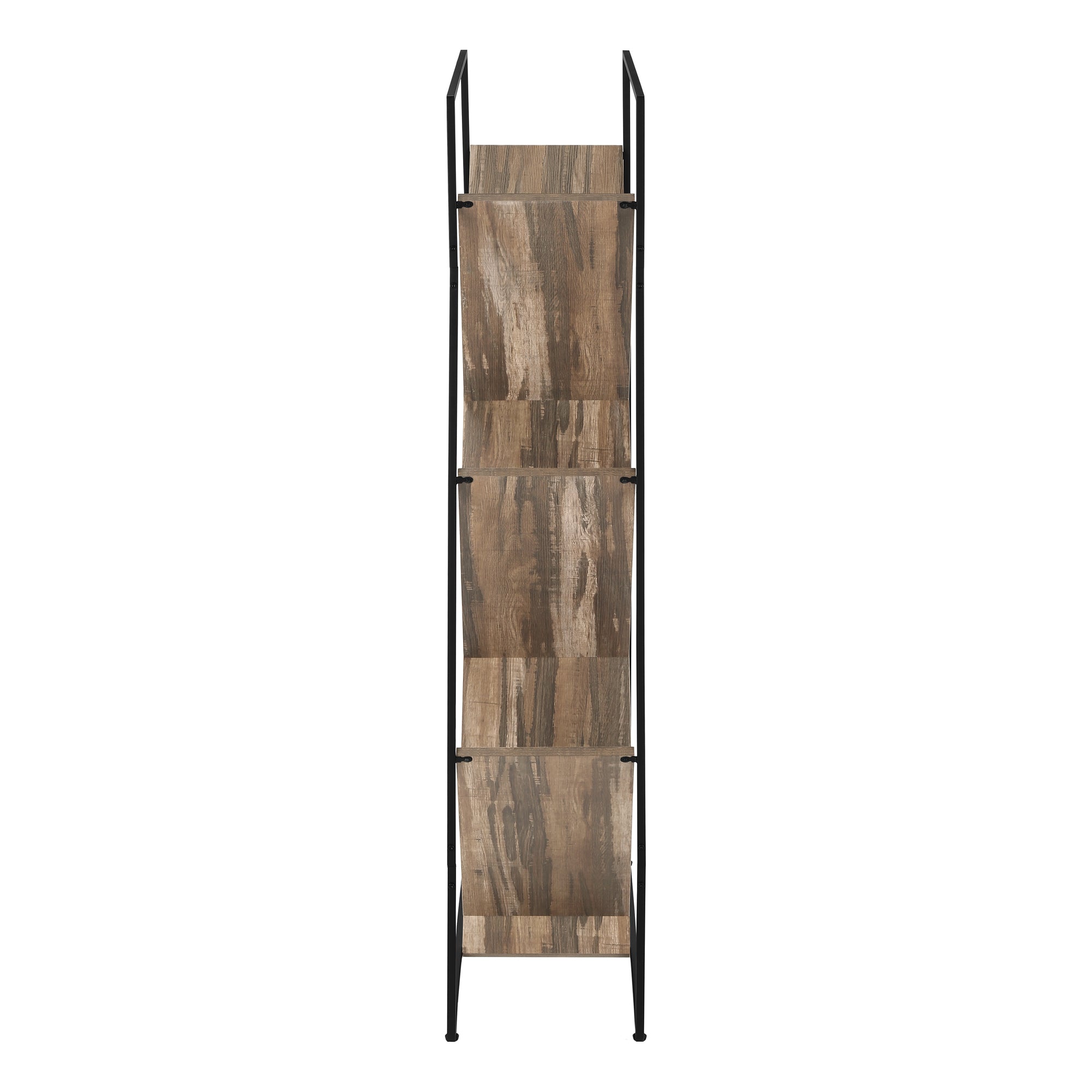 60"H Grey Wood 5-Tier V-Shaped Bookcase with Black Metal Frame-Bookshelf-DECOROLALA
