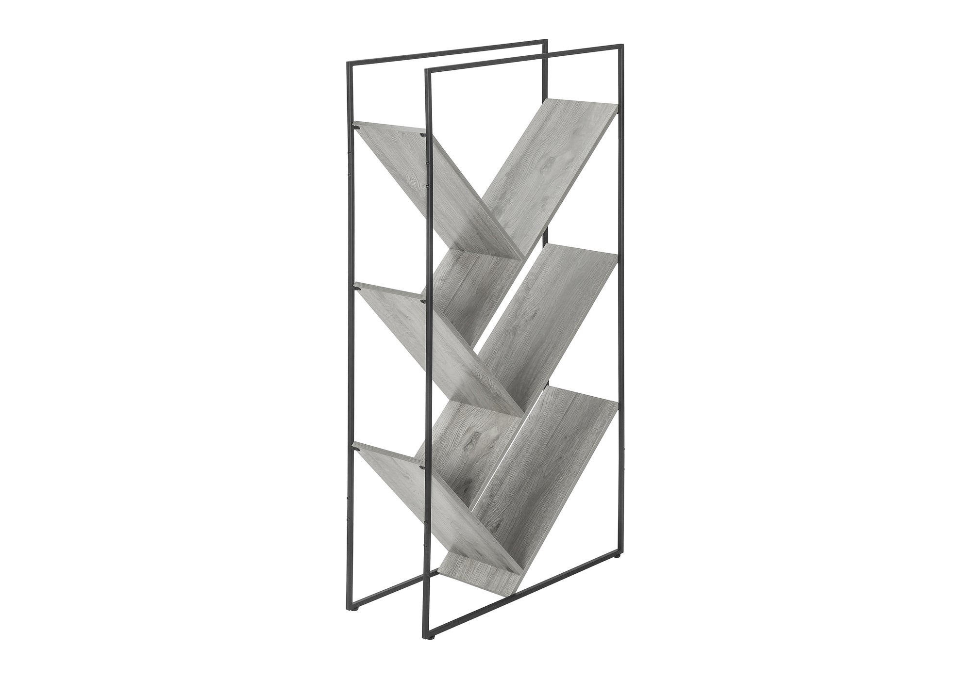 60"H Grey Wood 5-Tier V-Shaped Bookcase with Black Metal Frame-Bookshelf-DECOROLALA
