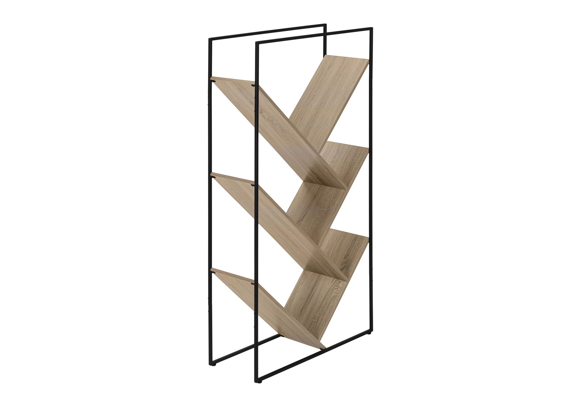 60"H Grey Wood 5-Tier V-Shaped Bookcase with Black Metal Frame-Bookshelf-DECOROLALA