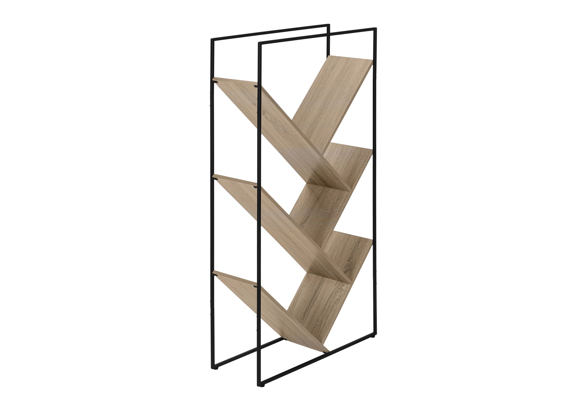 60"H Grey Wood 5-Tier V-Shaped Bookcase with Black Metal Frame-Bookshelf-DECOROLALA