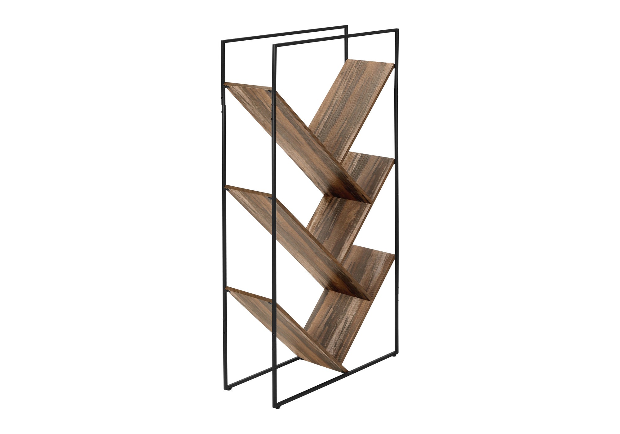 60"H Grey Wood 5-Tier V-Shaped Bookcase with Black Metal Frame-Bookshelf-DECOROLALA