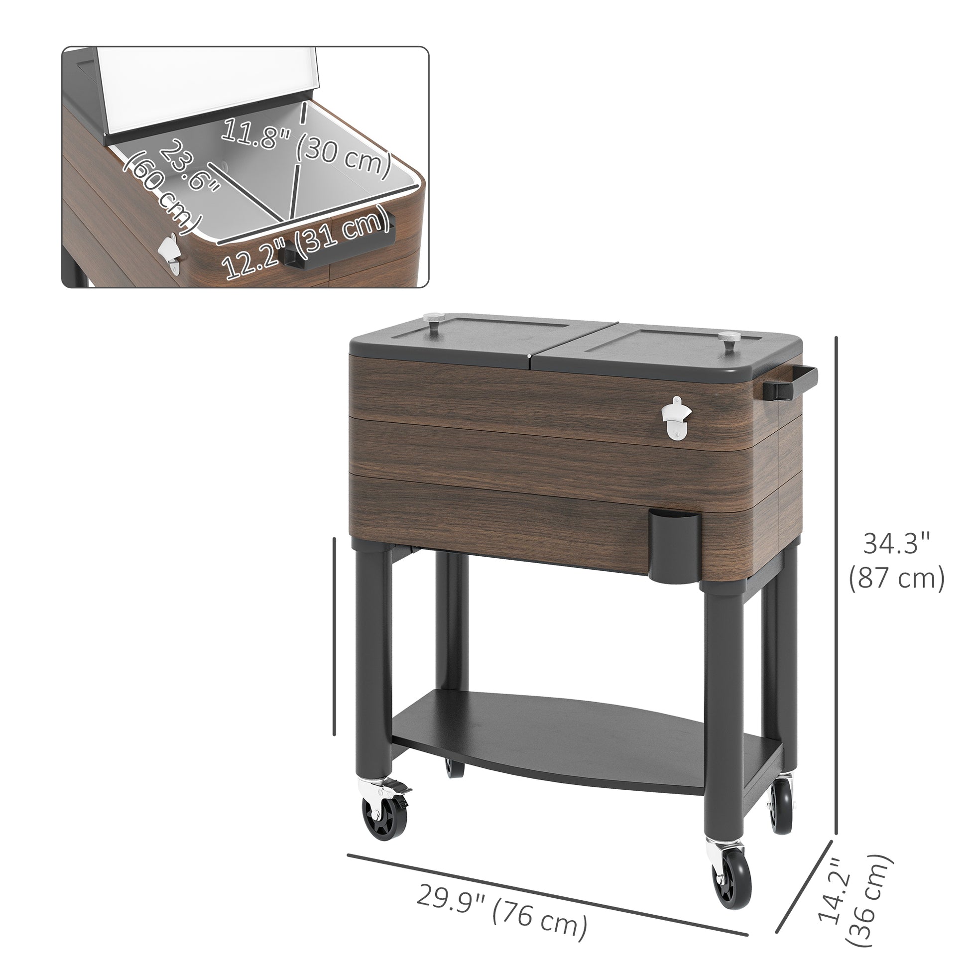 60qt Rolling Patio Cooler Cart with Bottle Opener - Brown-DECOROLALA