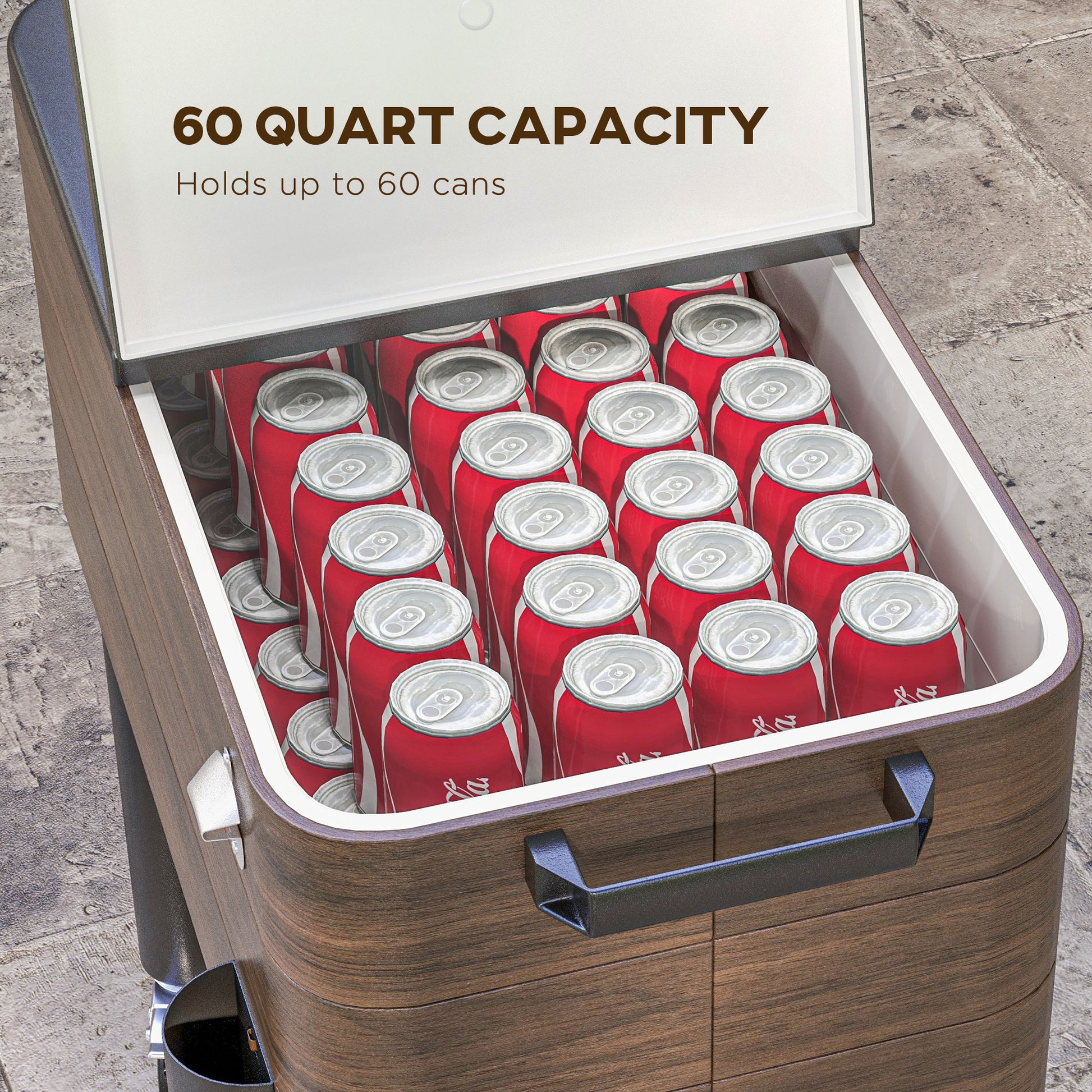 60qt Rolling Patio Cooler Cart with Bottle Opener - Brown-DECOROLALA