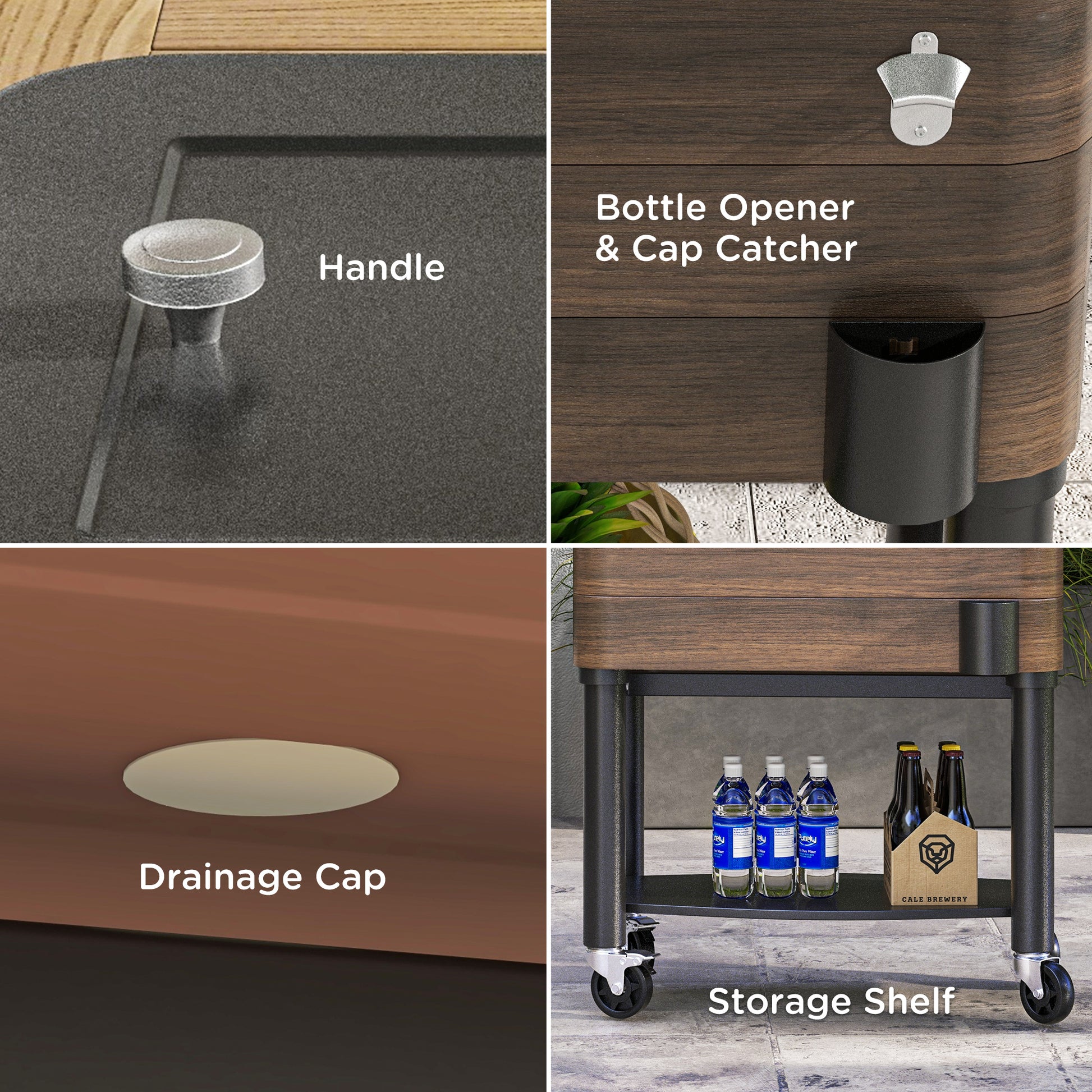 60qt Rolling Patio Cooler Cart with Bottle Opener - Brown-DECOROLALA