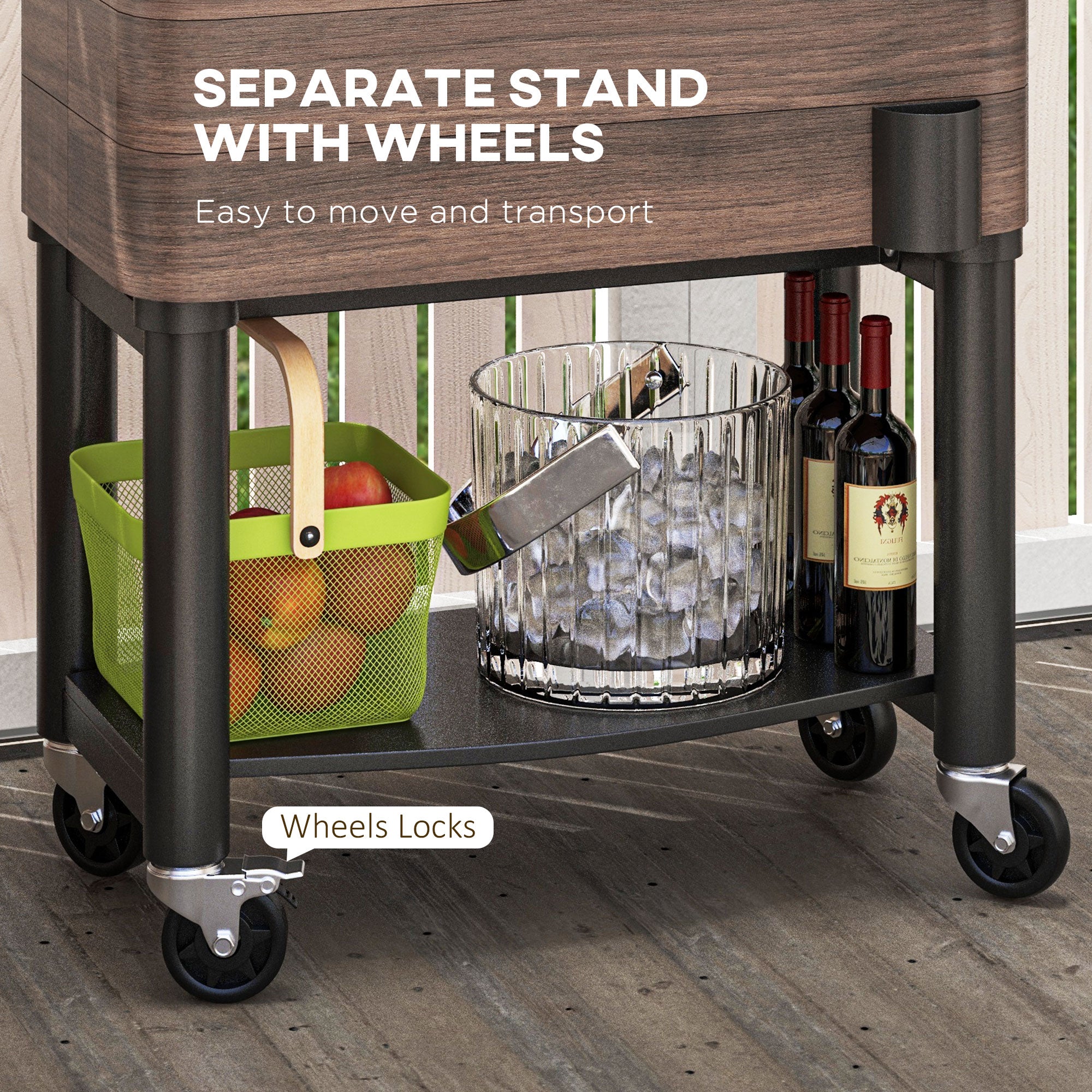 60qt Rolling Patio Cooler Cart with Bottle Opener - Brown-DECOROLALA