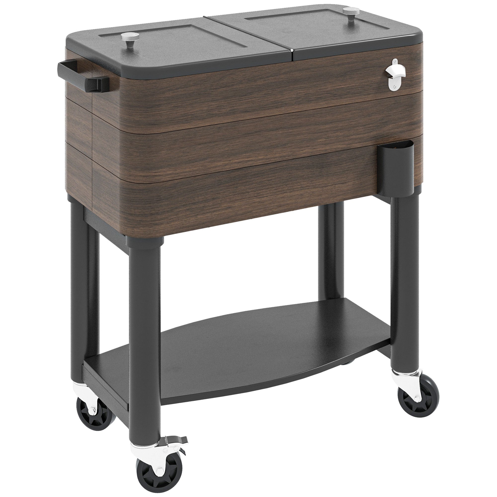 60qt Rolling Patio Cooler Cart with Bottle Opener - Brown-DECOROLALA