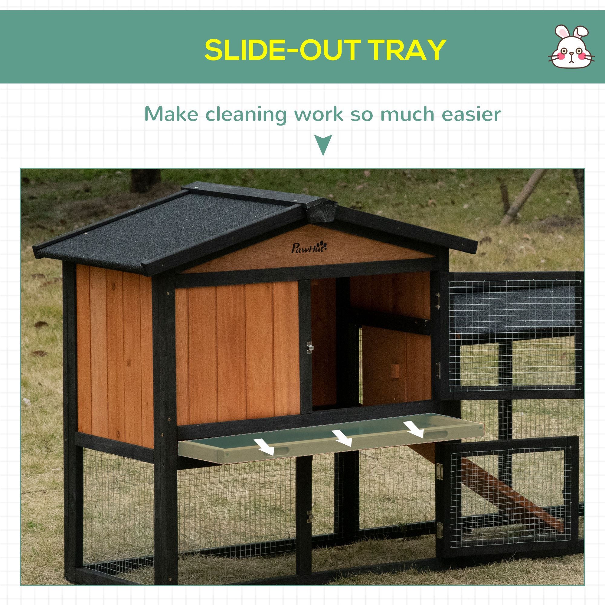 69" Wooden Rabbit Hutch Pet Playpen Bunny House Enclosure with Run Box, Slide-out Tray, Ramp, for Rabbits and Small Animals, Black