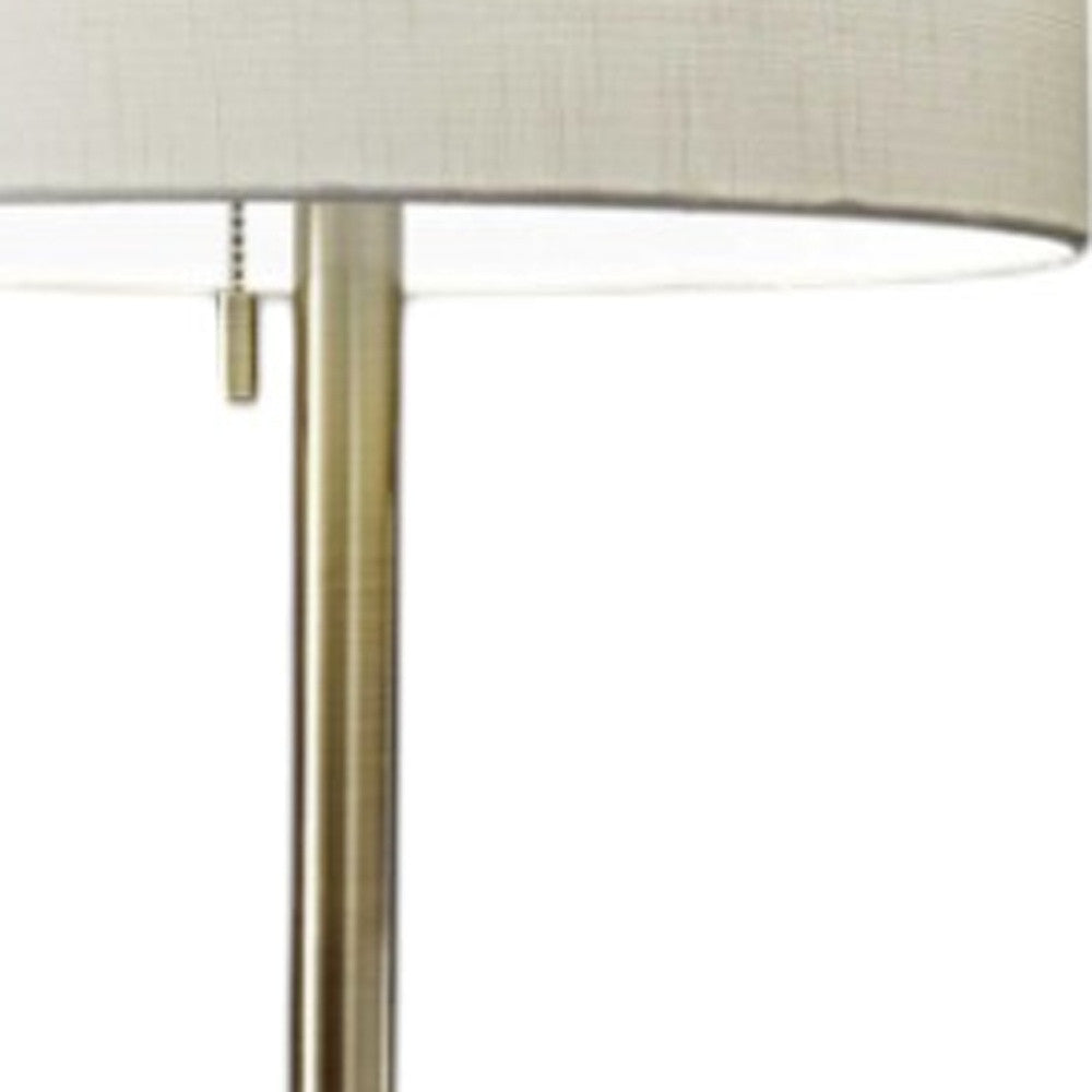 61" Brass Metal Floor Lamp With White Fabric Cylinder Shade-Floor Lamps-DECOROLALA