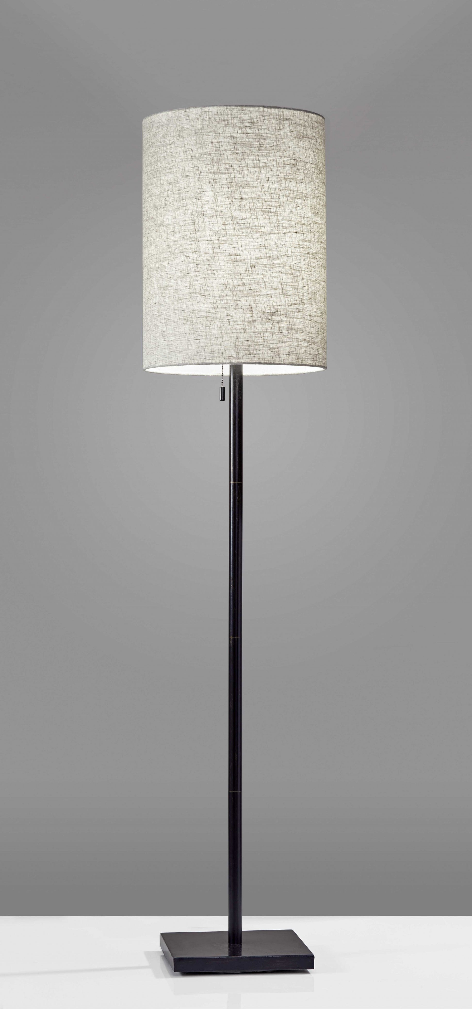 61" Brass Metal Floor Lamp With White Fabric Cylinder Shade-Floor Lamps-DECOROLALA