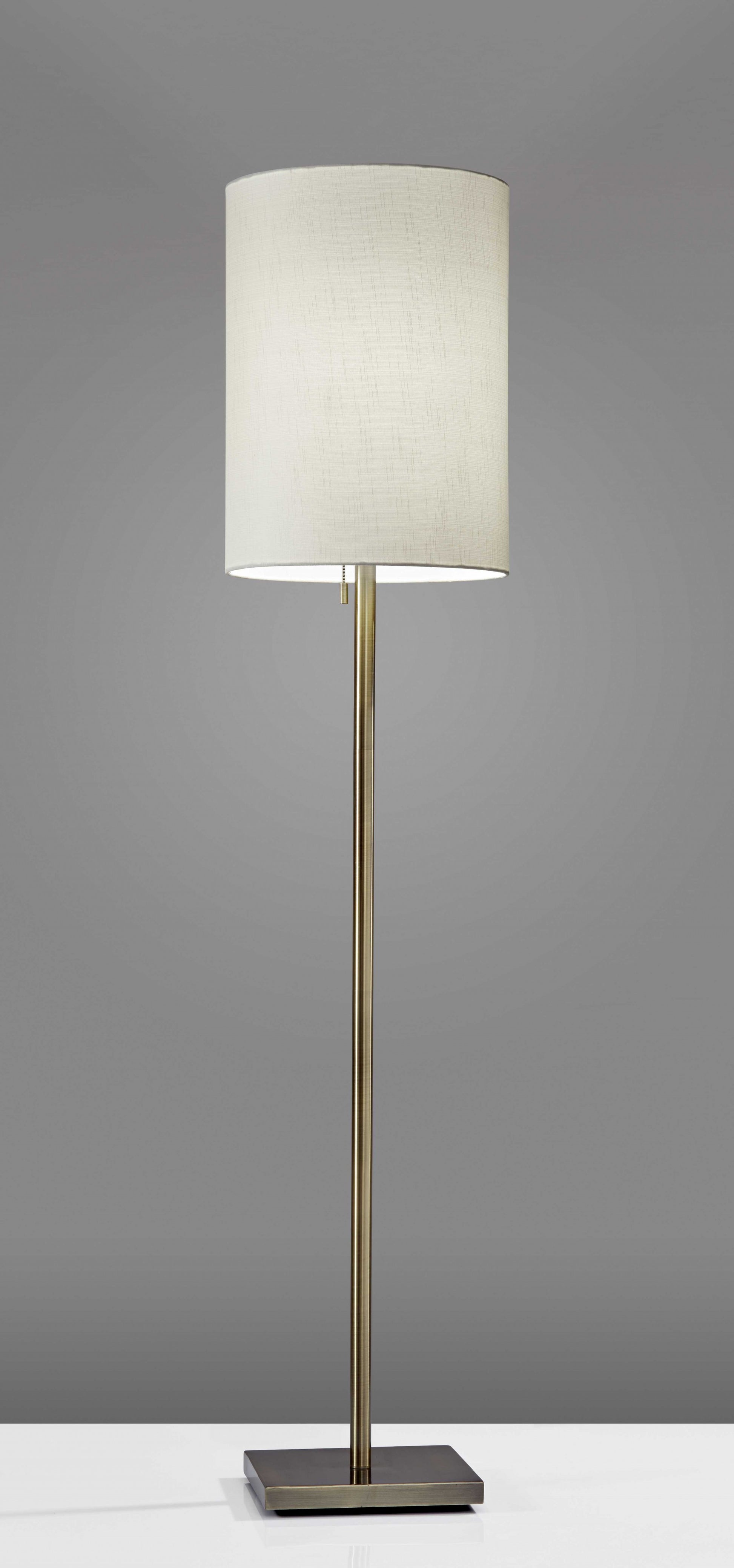 61" Brass Metal Floor Lamp With White Fabric Cylinder Shade-Floor Lamps-DECOROLALA