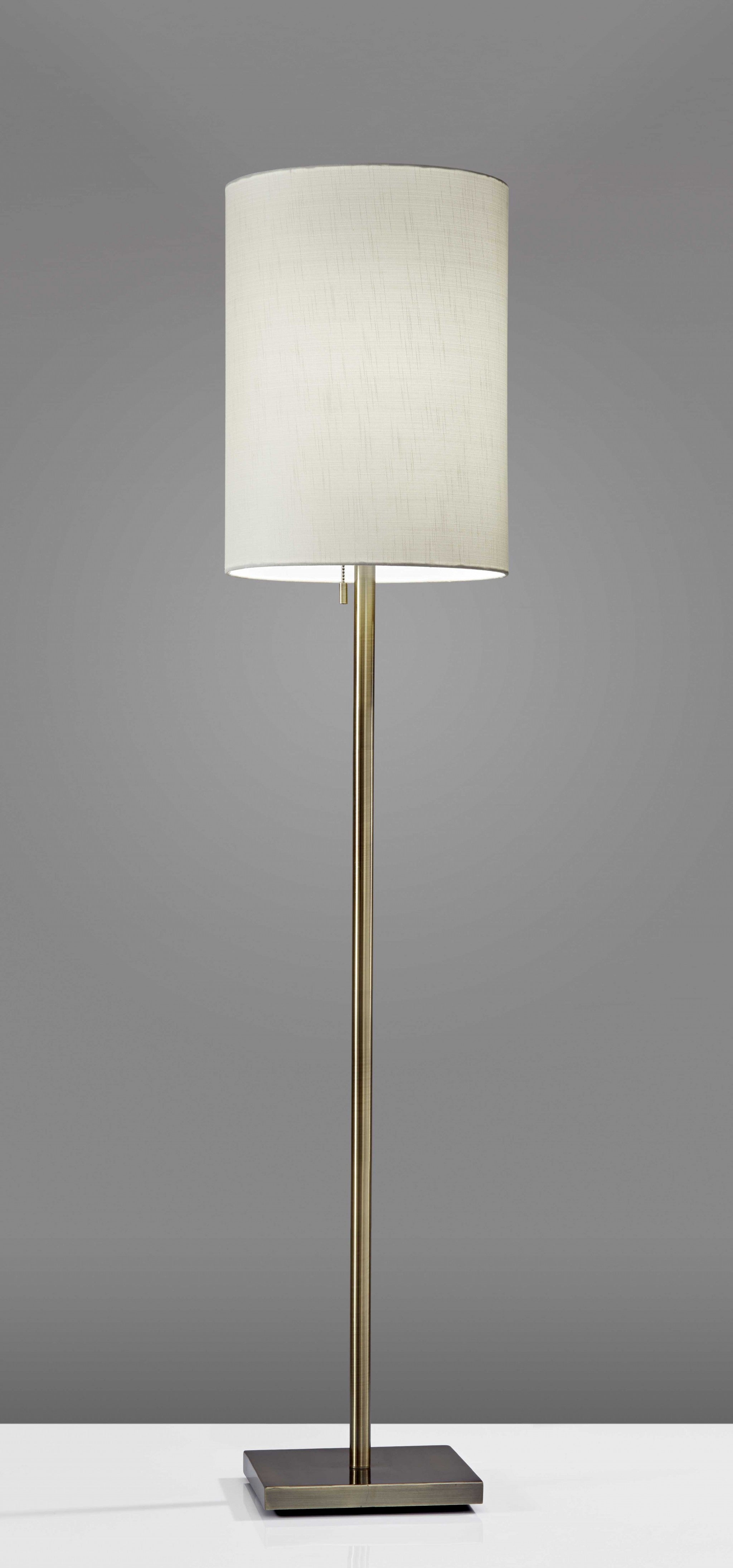 61" Brass Metal Floor Lamp With White Fabric Cylinder Shade-Floor Lamps-DECOROLALA