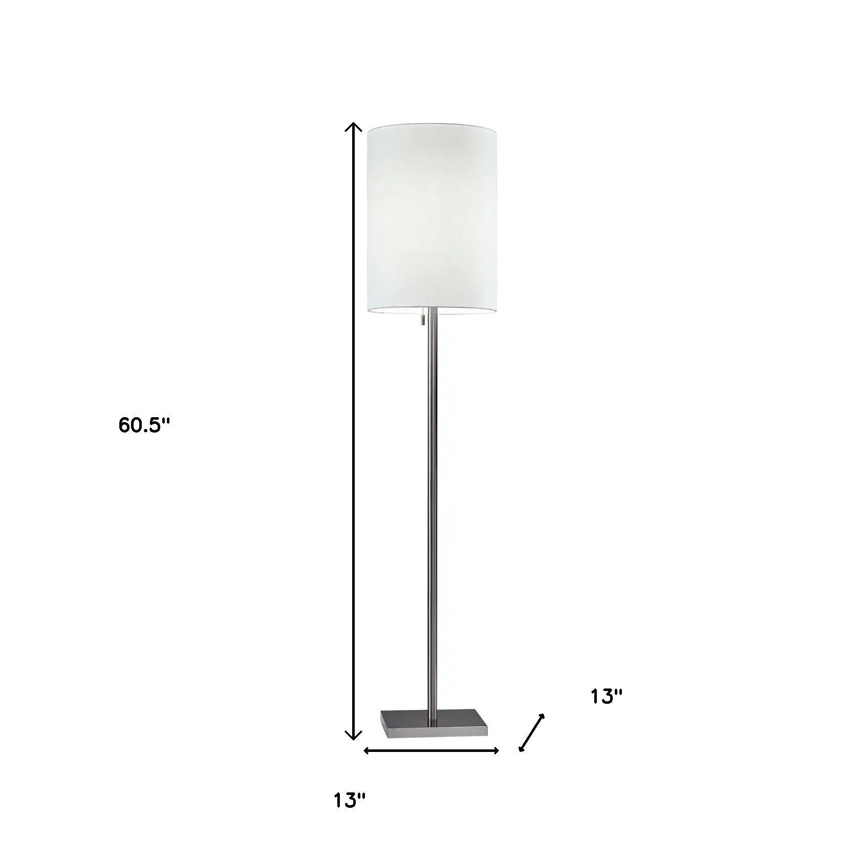 61" Brass Metal Floor Lamp With White Fabric Cylinder Shade-Floor Lamps-DECOROLALA