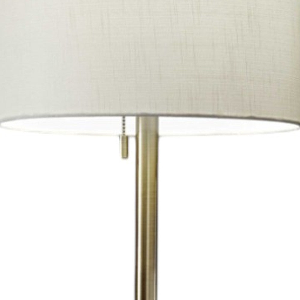 61" Brass Metal Floor Lamp With White Fabric Cylinder Shade-Floor Lamps-DECOROLALA