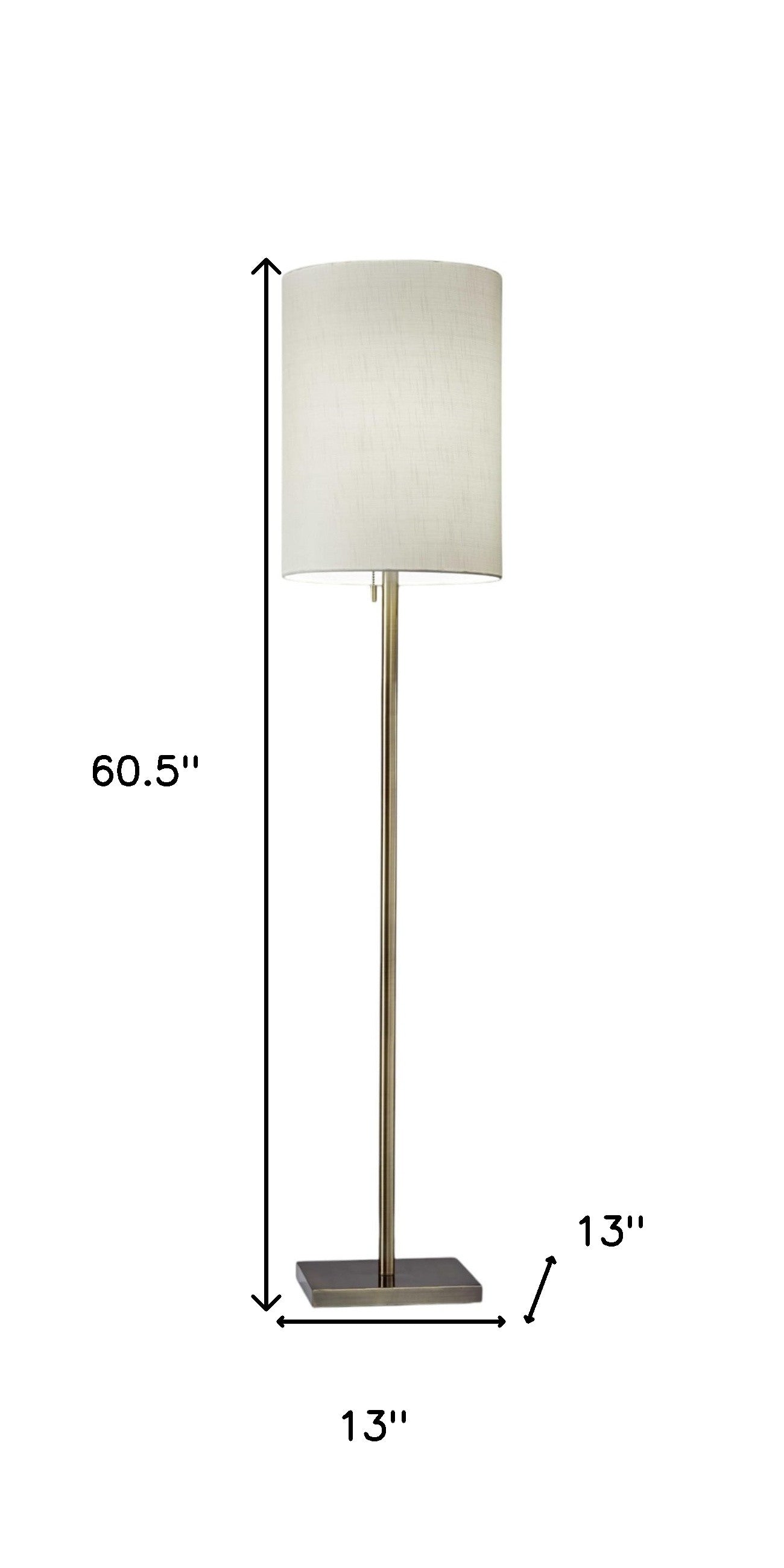 61" Brass Metal Floor Lamp With White Fabric Cylinder Shade-Floor Lamps-DECOROLALA