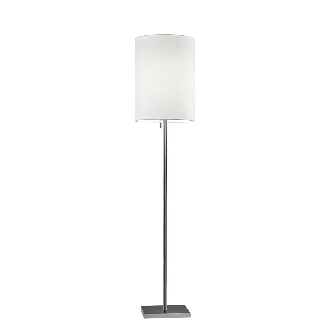 61" Brass Metal Floor Lamp With White Fabric Cylinder Shade-Floor Lamps-DECOROLALA