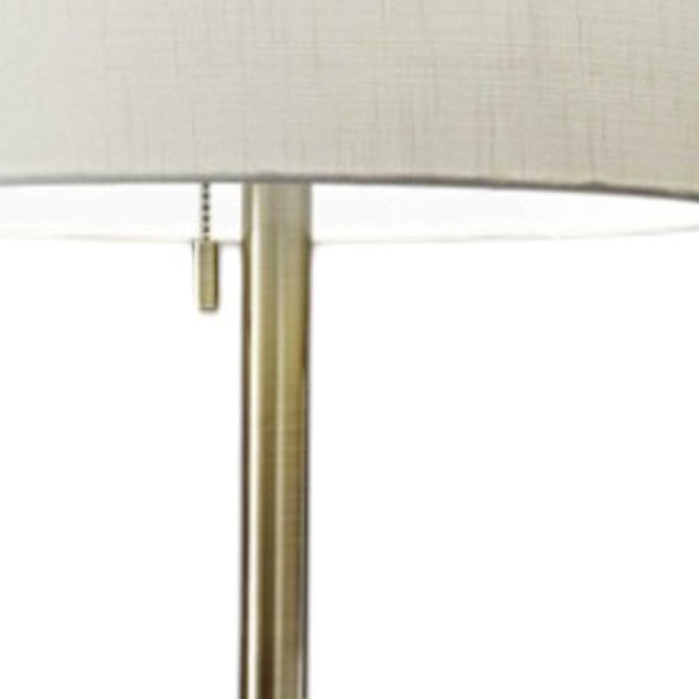 61" Brass Metal Floor Lamp With White Fabric Cylinder Shade-Floor Lamps-DECOROLALA