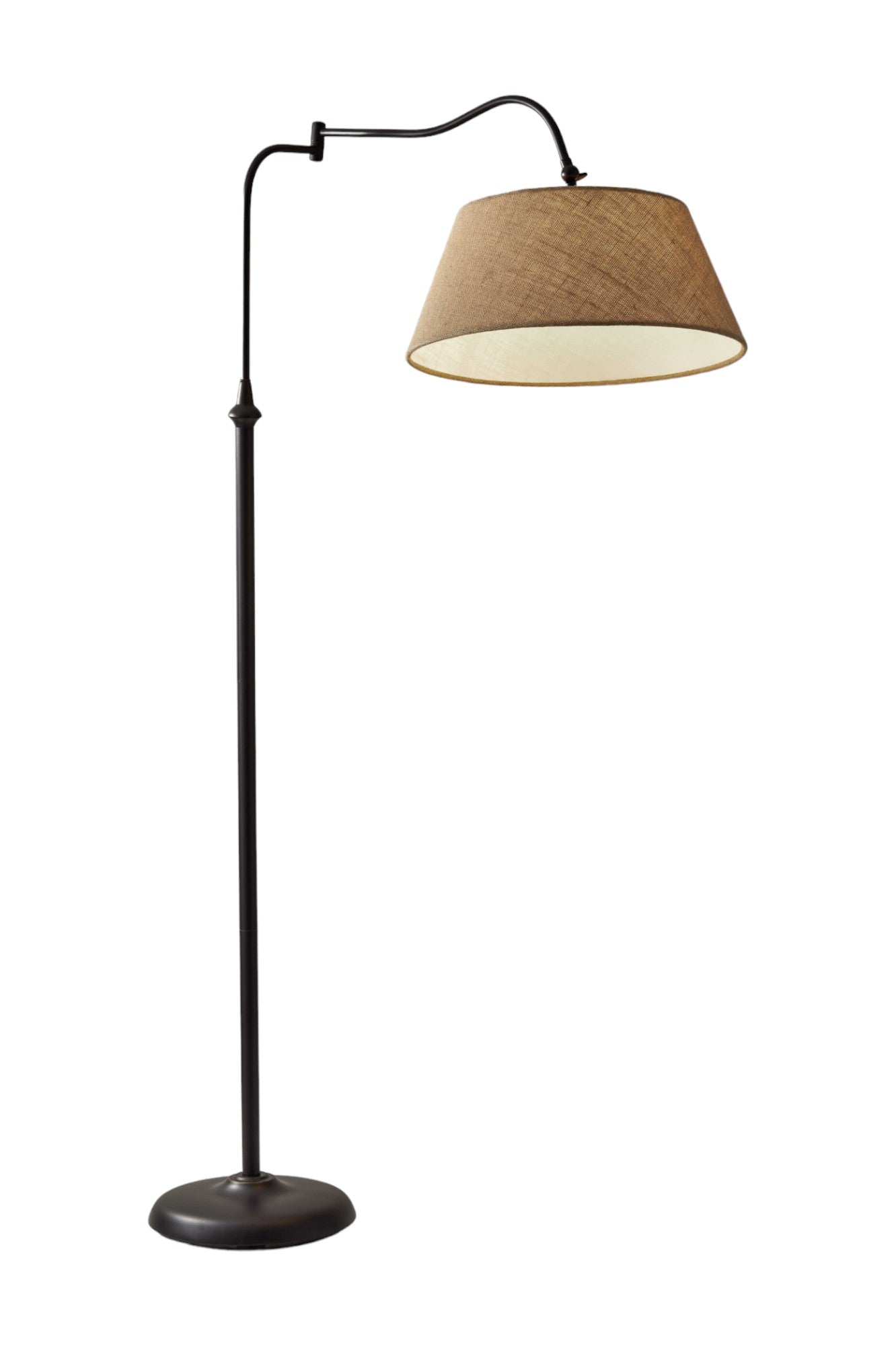 61" Bronze Arched Floor Lamp With Brown Fabric Empire Shade-Floor Lamps-DECOROLALA