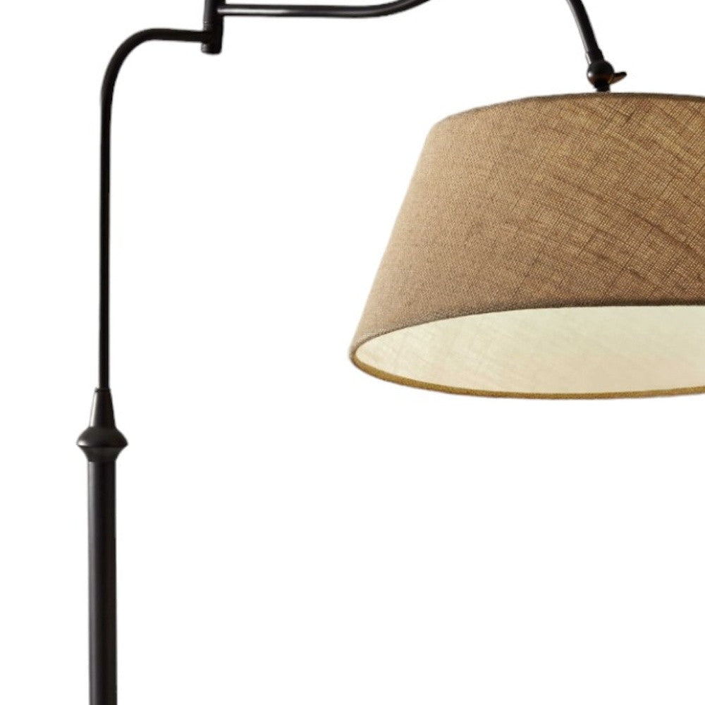61" Bronze Arched Floor Lamp With Brown Fabric Empire Shade-Floor Lamps-DECOROLALA