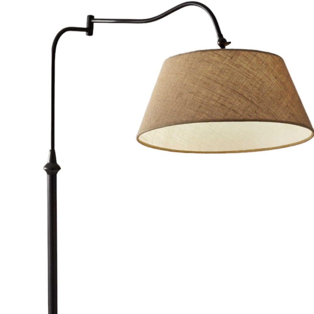 61" Bronze Arched Floor Lamp With Brown Fabric Empire Shade-Floor Lamps-DECOROLALA