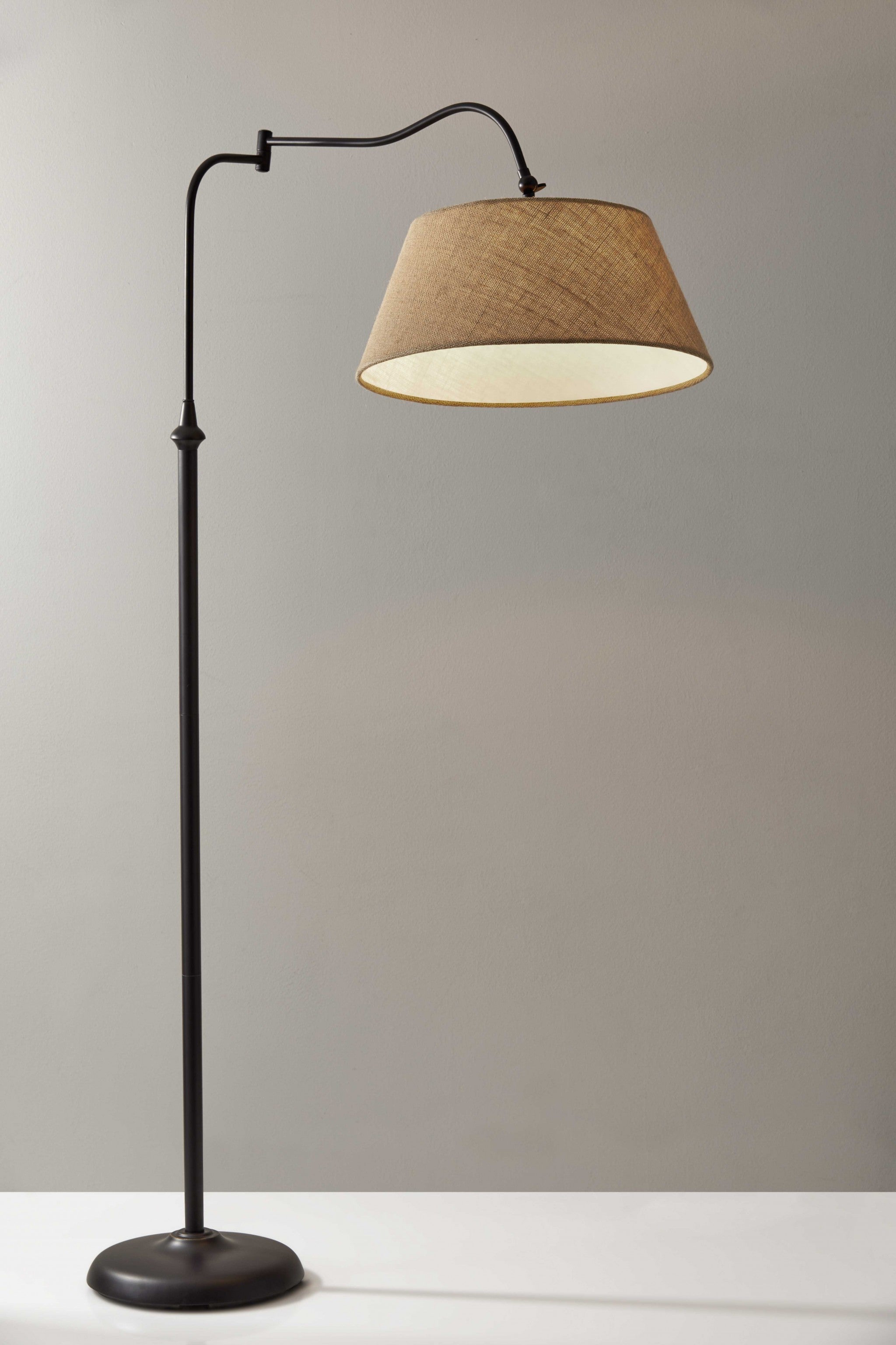 61" Bronze Arched Floor Lamp With Brown Fabric Empire Shade-Floor Lamps-DECOROLALA