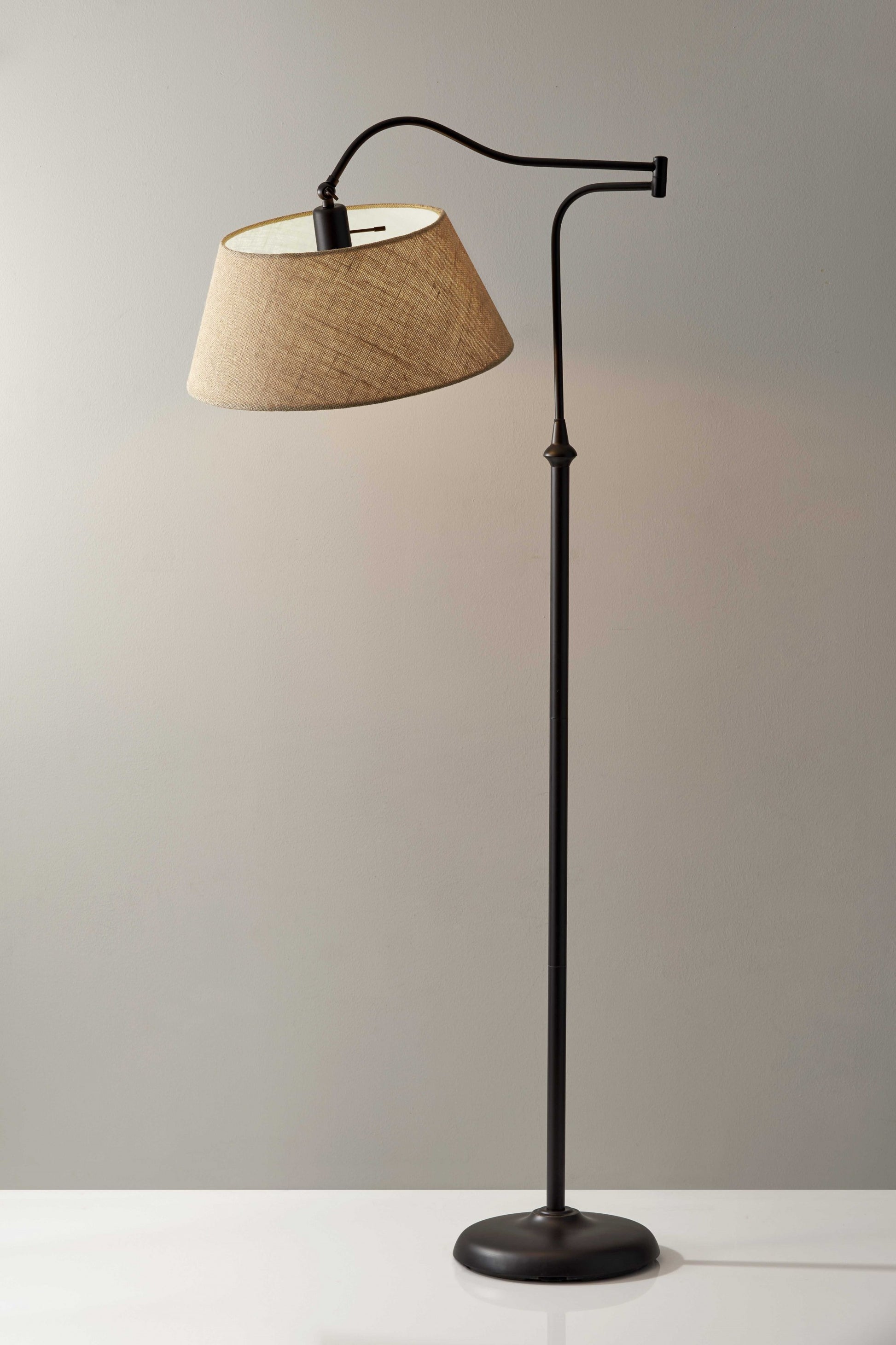 61" Bronze Arched Floor Lamp With Brown Fabric Empire Shade-Floor Lamps-DECOROLALA