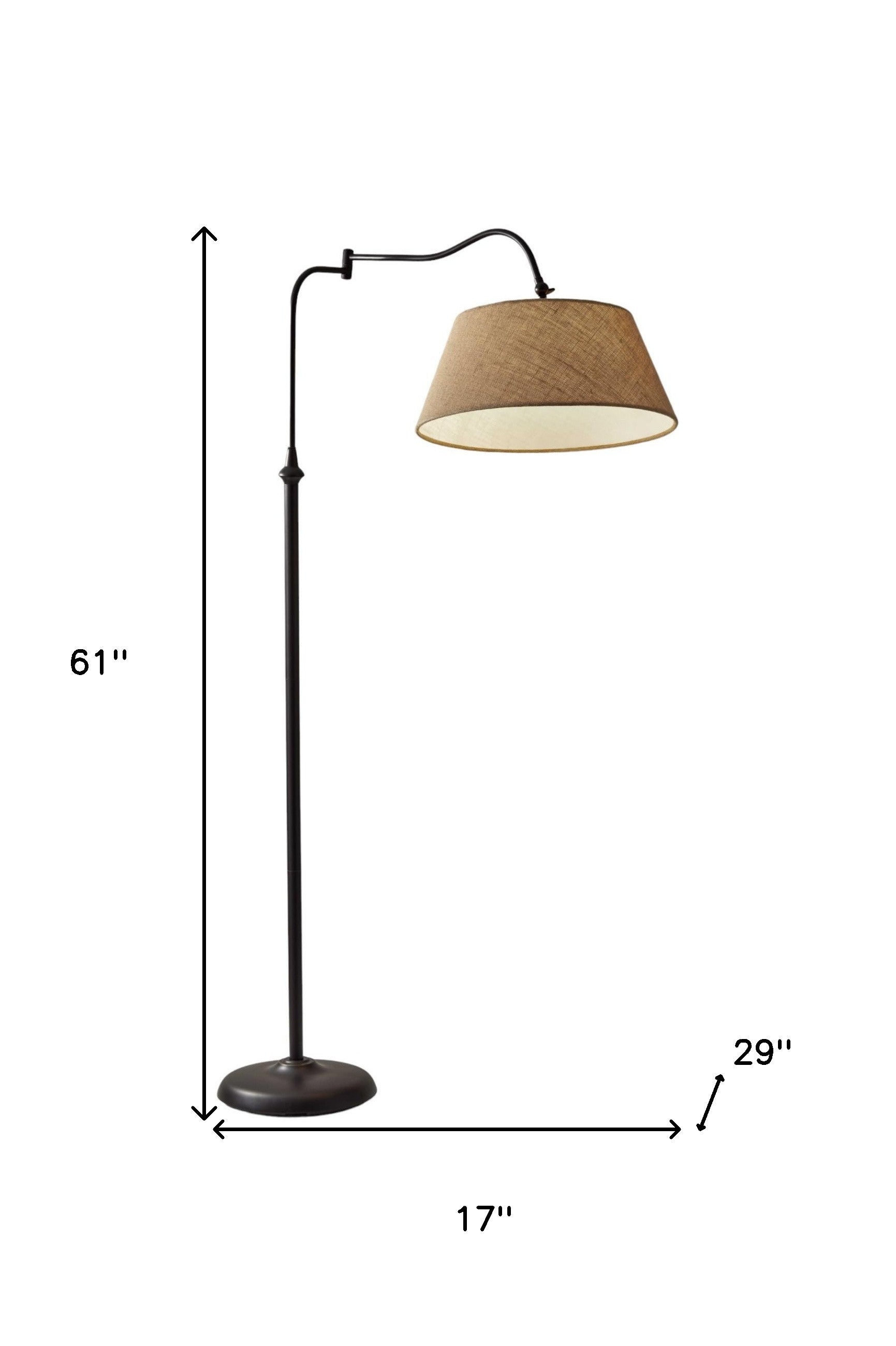 61" Bronze Arched Floor Lamp With Brown Fabric Empire Shade-Floor Lamps-DECOROLALA
