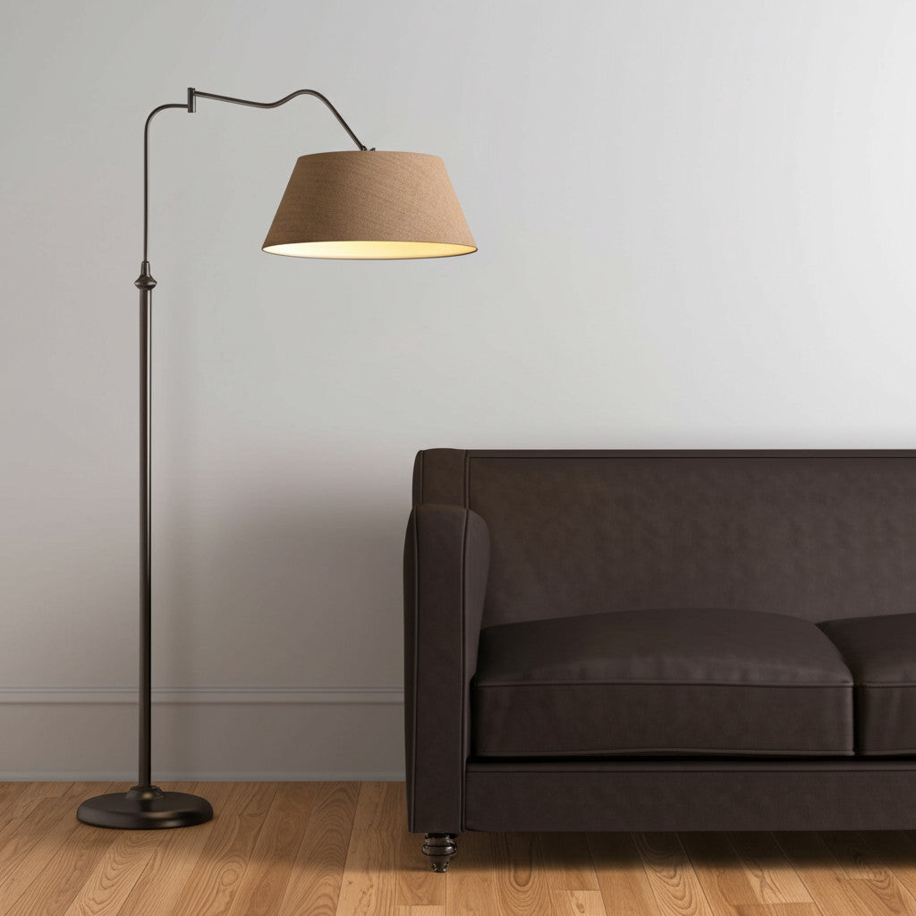 61" Bronze Arched Floor Lamp With Brown Fabric Empire Shade-Floor Lamps-DECOROLALA