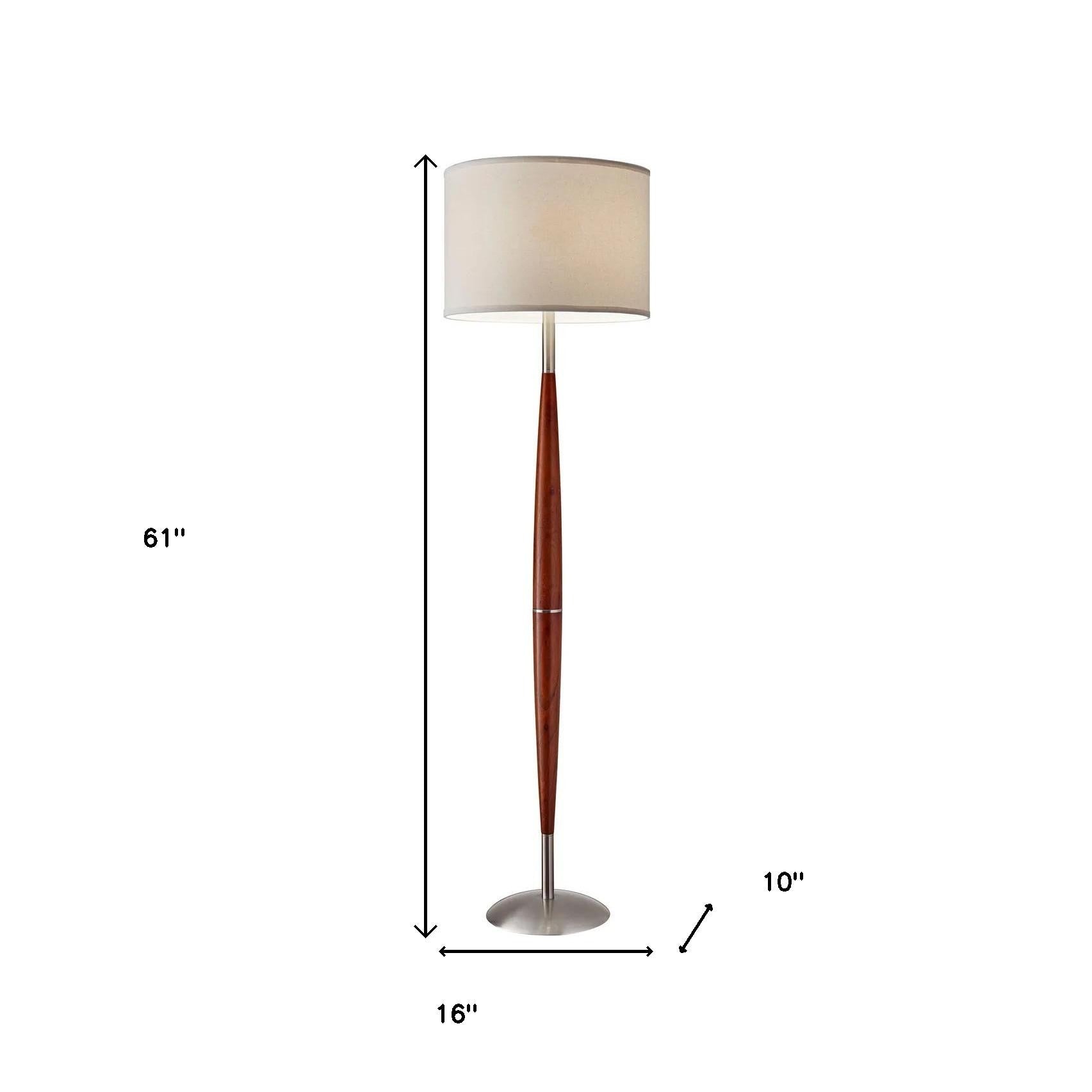 61" Brown And White Solid Wood Floor Lamp With White Fabric Drum Shade-Floor Lamps-DECOROLALA