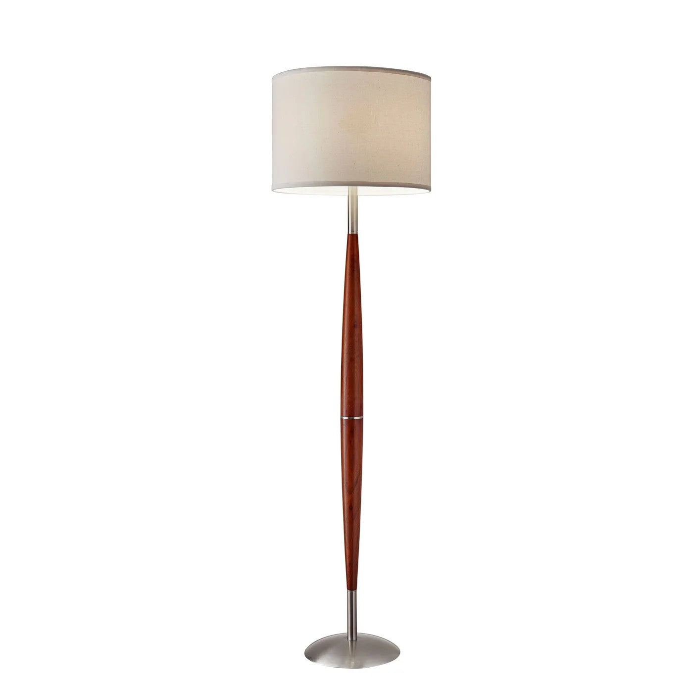61" Brown And White Solid Wood Floor Lamp With White Fabric Drum Shade-Floor Lamps-DECOROLALA