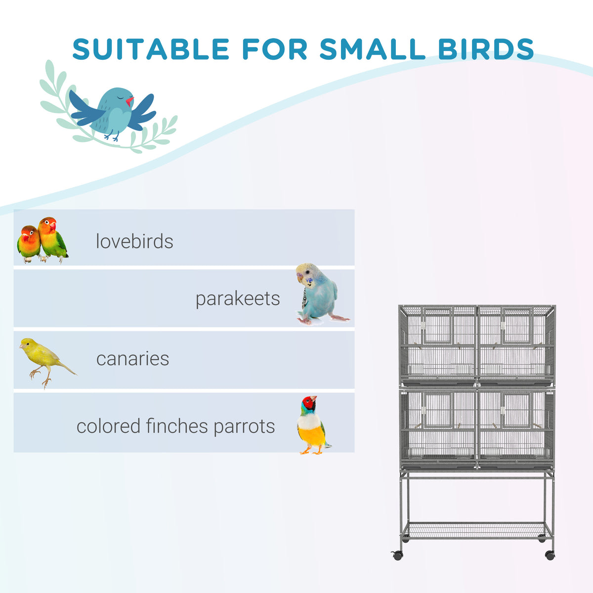 61" Divided Breeder Bird Cage with Rolling Stand - Dark Grey-Birds-DECOROLALA