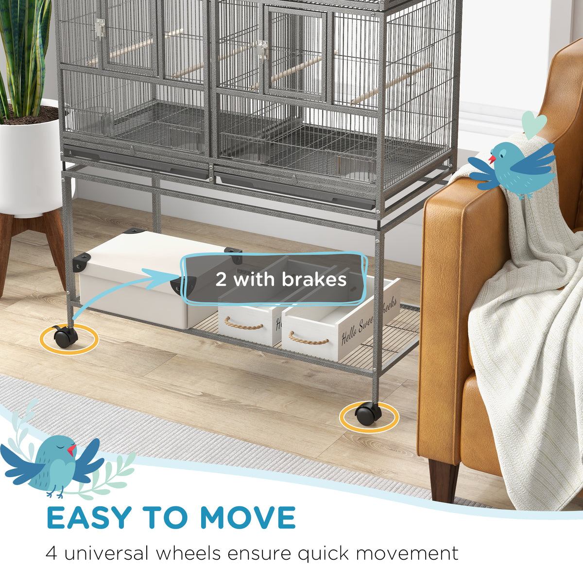 61" Divided Breeder Bird Cage with Rolling Stand - Dark Grey-Birds-DECOROLALA