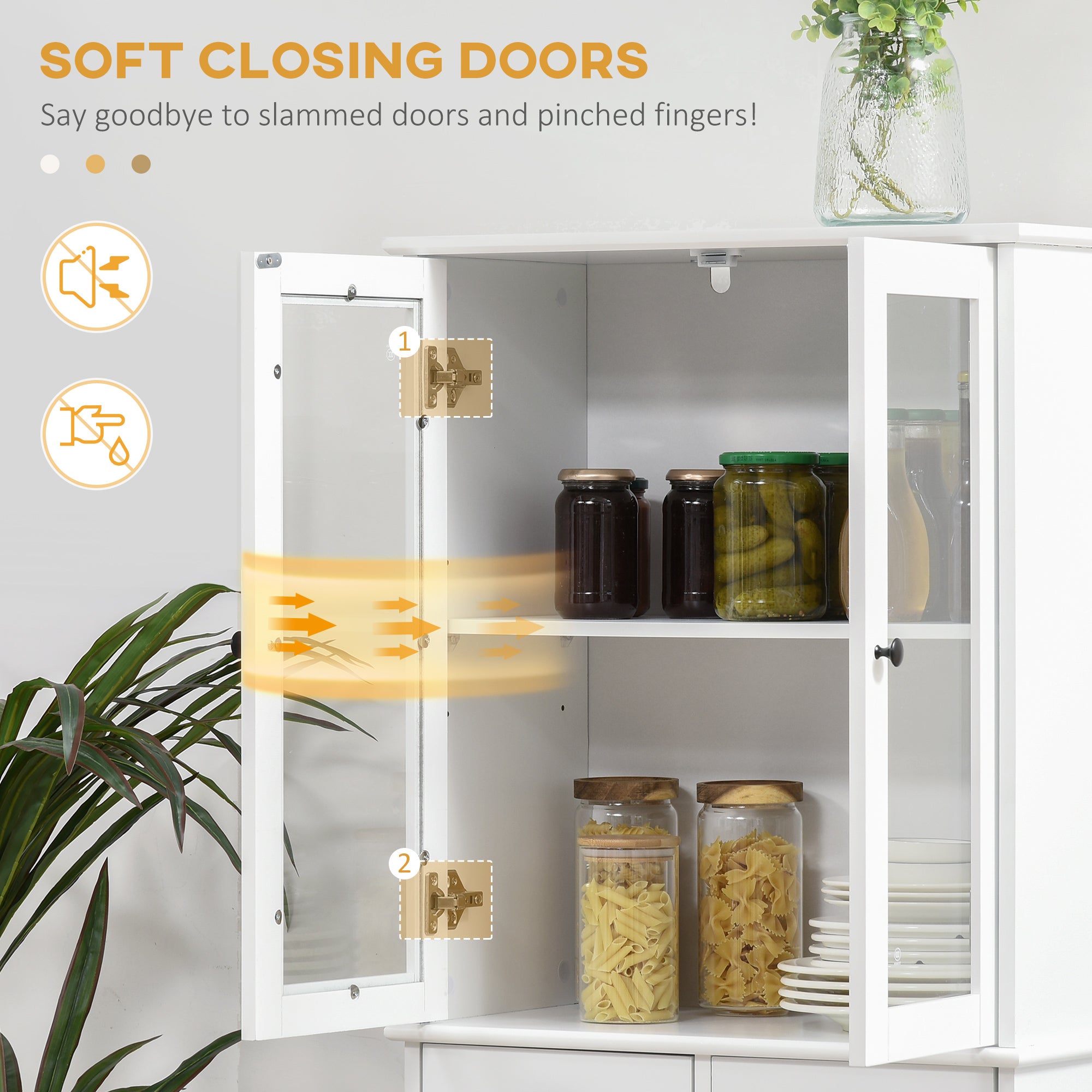 61" Farmhouse Pantry Cabinet - White, Glass Doors, Adjustable Shelves-DECOROLALA
