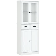 61" Farmhouse Pantry Cabinet - White, Glass Doors, Adjustable Shelves-DECOROLALA