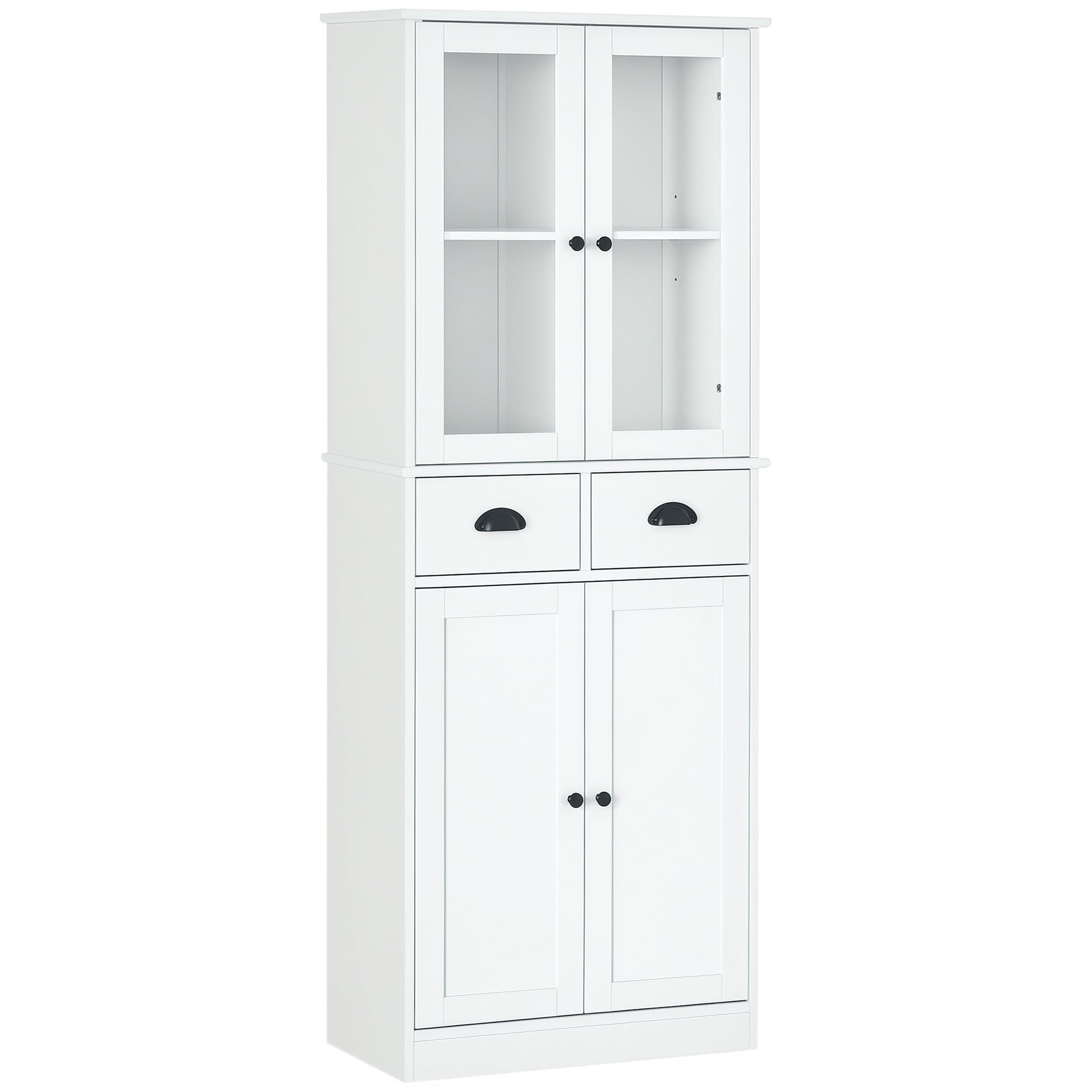 61" Farmhouse Pantry Cabinet - White, Glass Doors, Adjustable Shelves-DECOROLALA