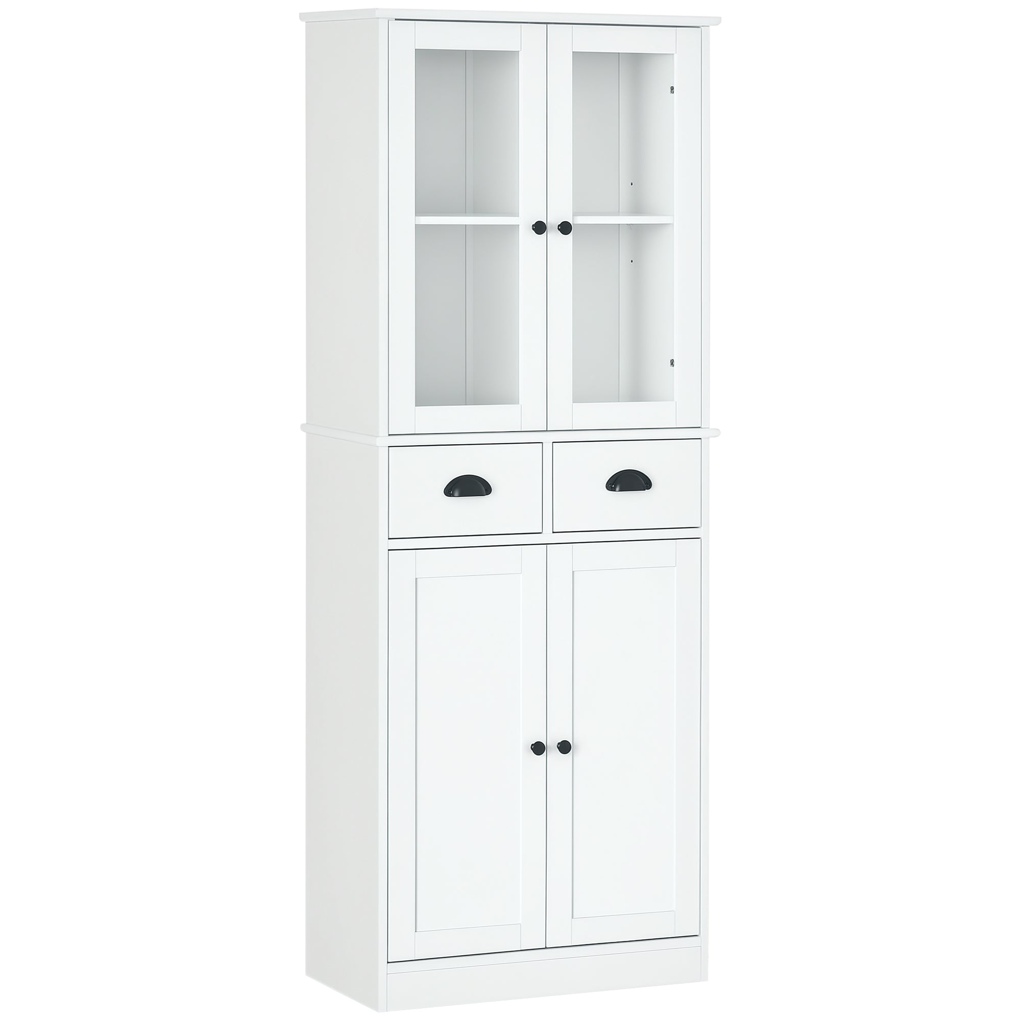 61" Farmhouse Pantry Cabinet - White, Glass Doors, Adjustable Shelves-DECOROLALA