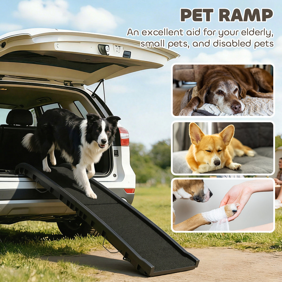 61" Folding Dog Car Ramp - Black Non-Slip with Side Rails-Dogs-DECOROLALA